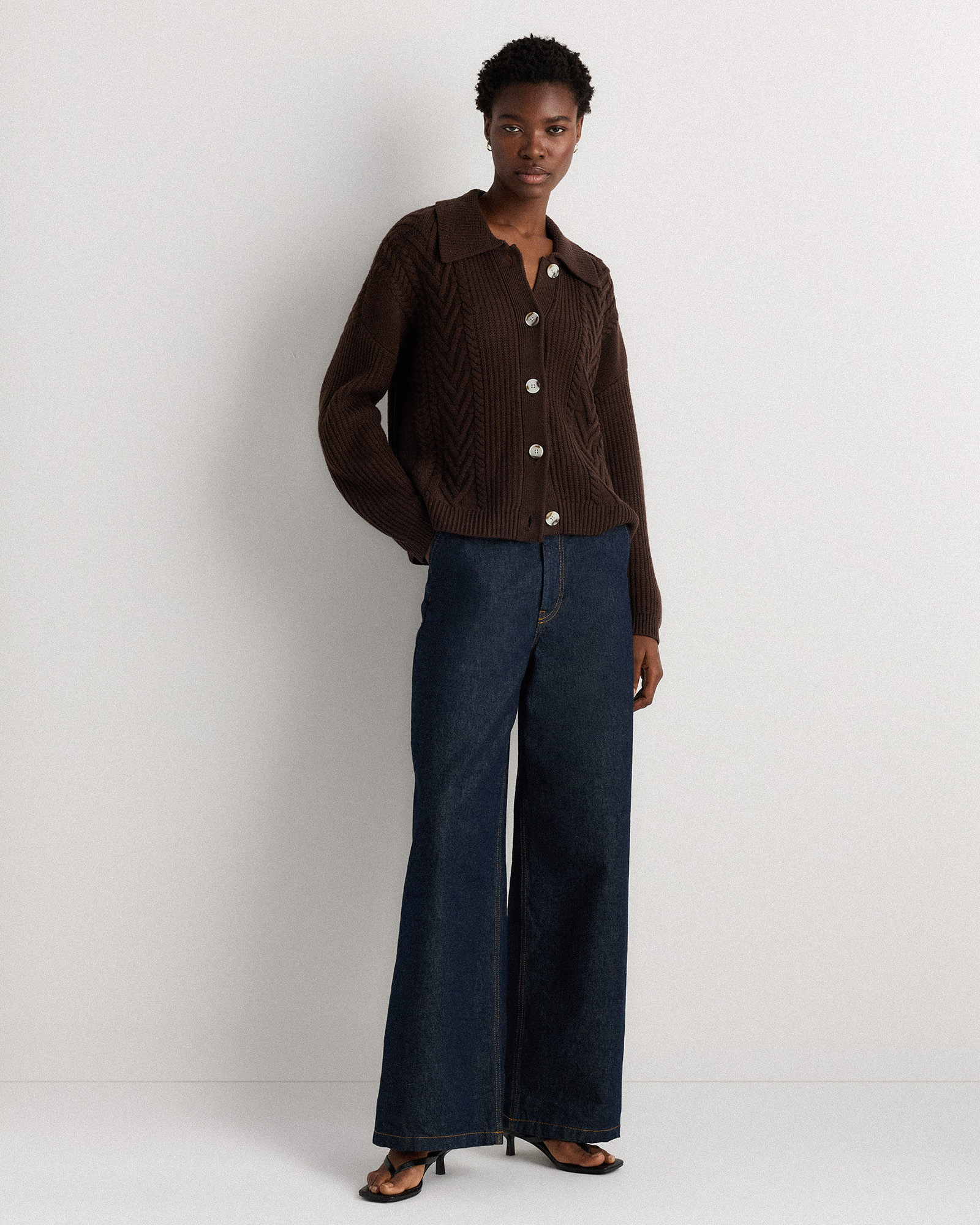 Australian Merino Wool Collared Cable Cardigan
