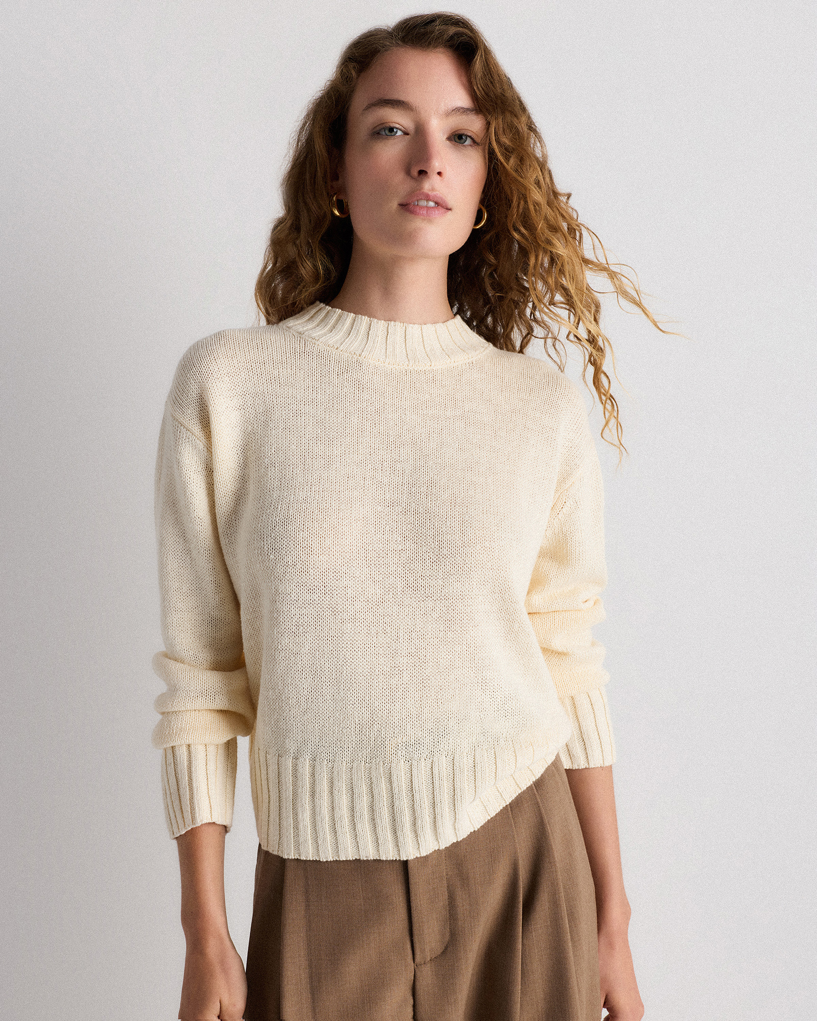 Quince Women's Cotton Linen Relaxed Crew Sweater In Neutral