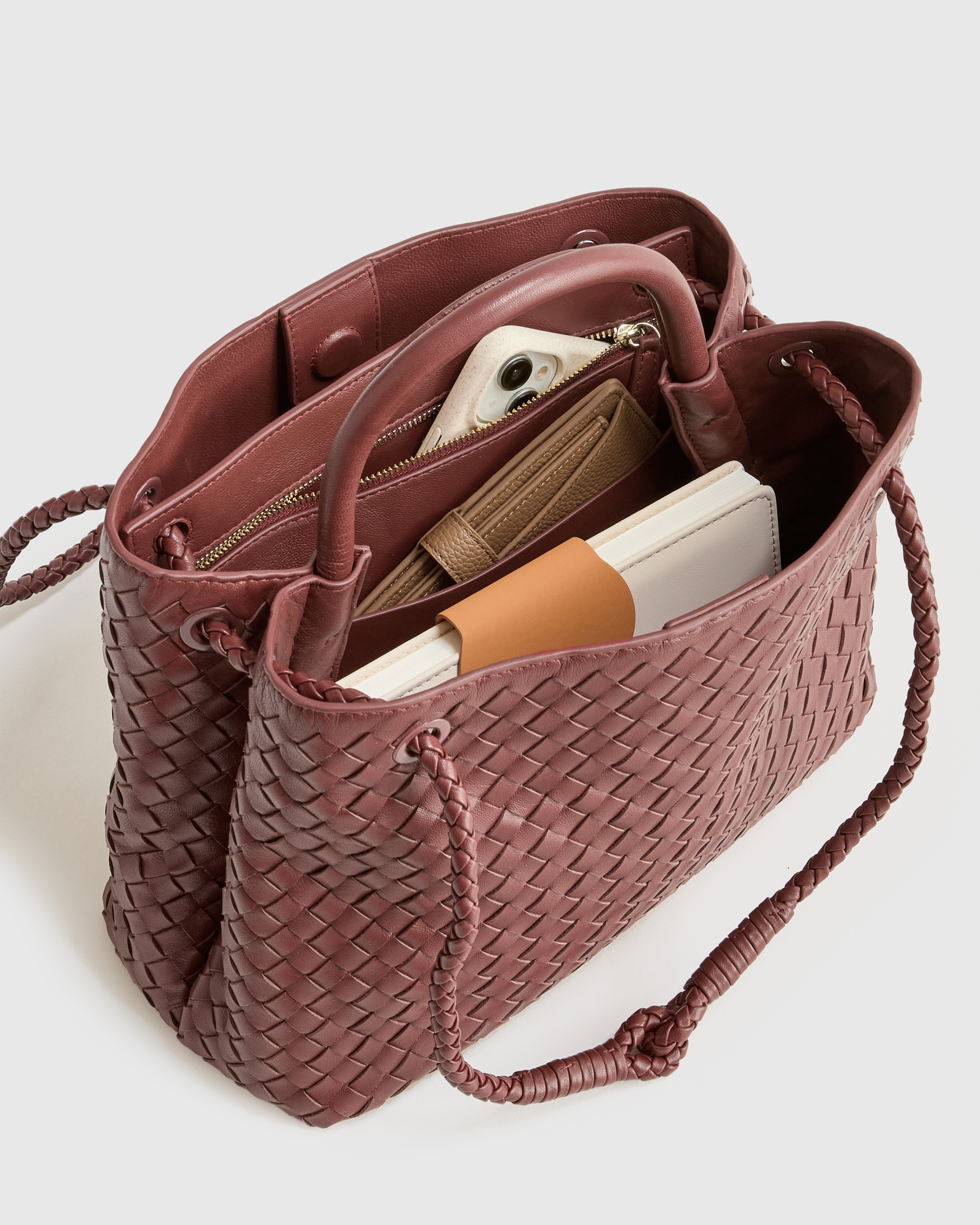 Italian Leather Handwoven Satchel - Merlot