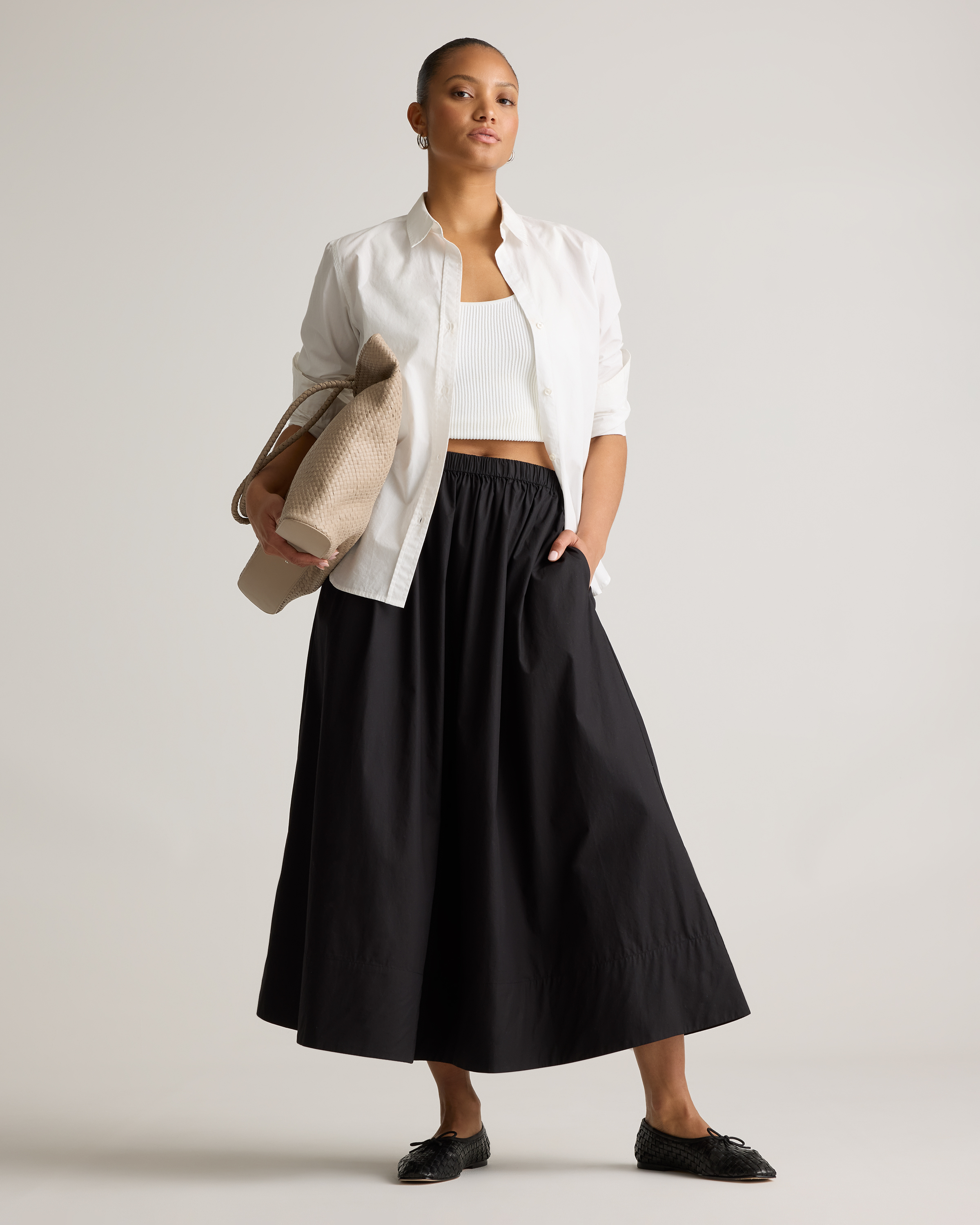 スカート Her lip to Over Check Long Skirt S black maxi skirt with contrast waistband Black / Gray For Women | Maje