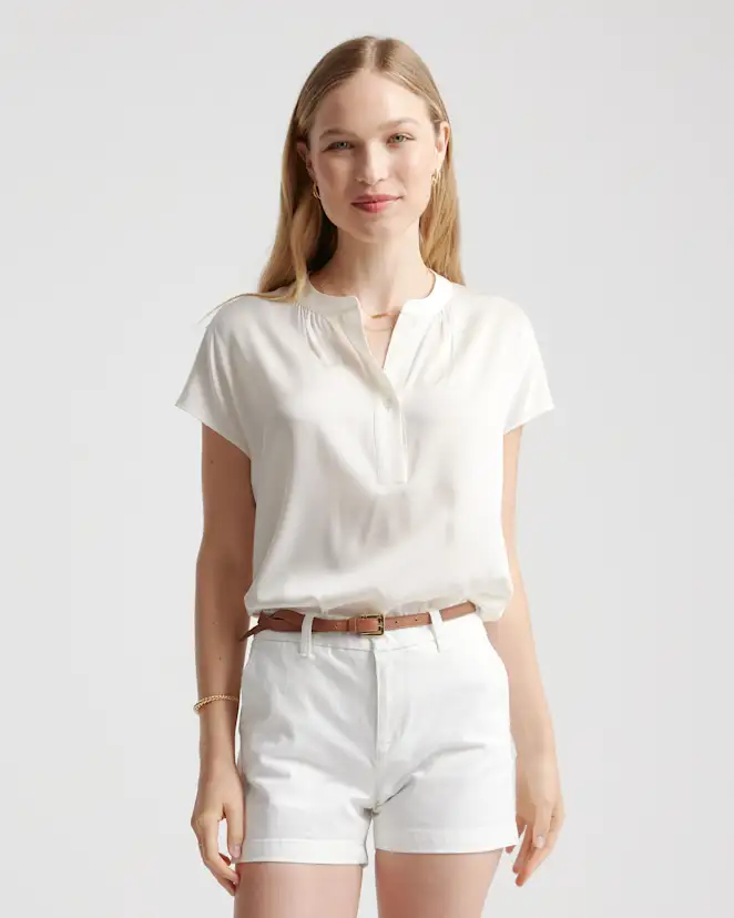 Ivory Washable Stretch Silk Dolman Sleeve Blouse