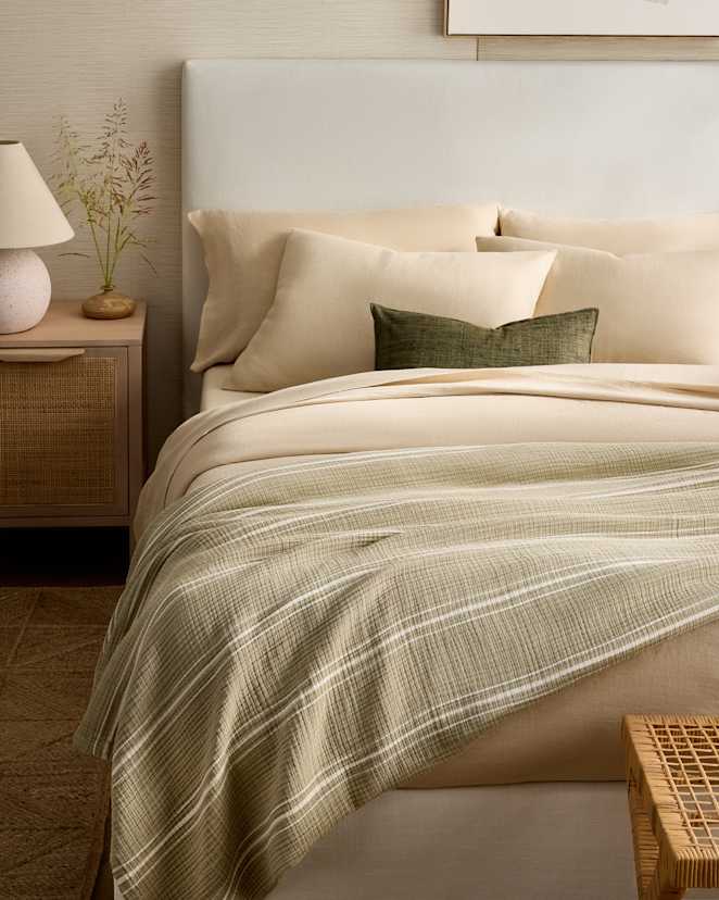 Sage Stripe Organic Cotton Gauze Stripe Blanket