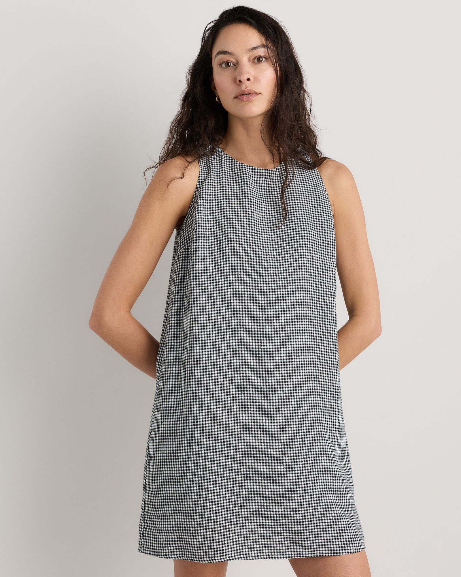 Classic Mini Gingham 100% European Linen Tank Mini Dress