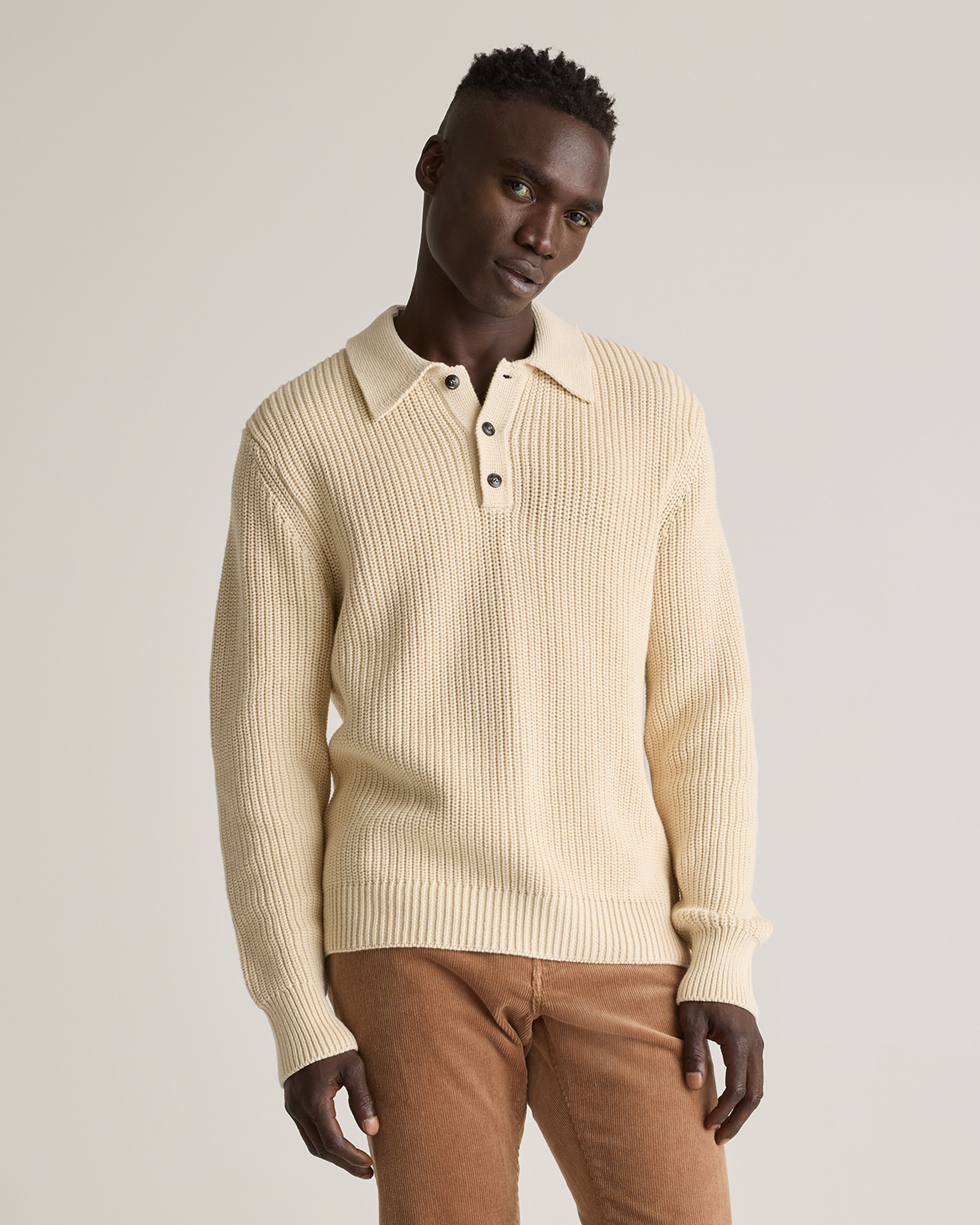 Quince Men's Fisherman Polo Sweater In Alabaster