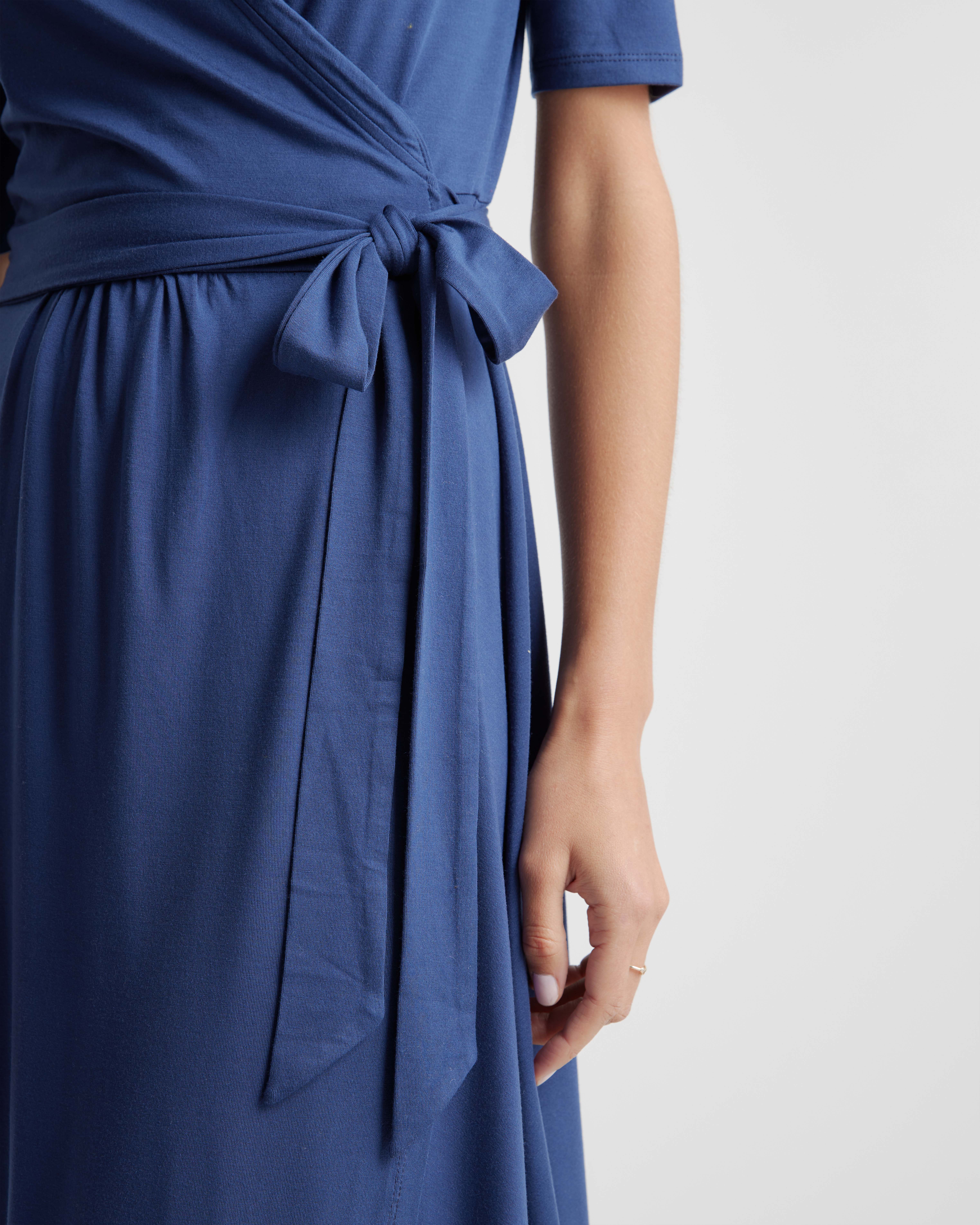 Tencel Jersey Midi Wrap Dress in Navy