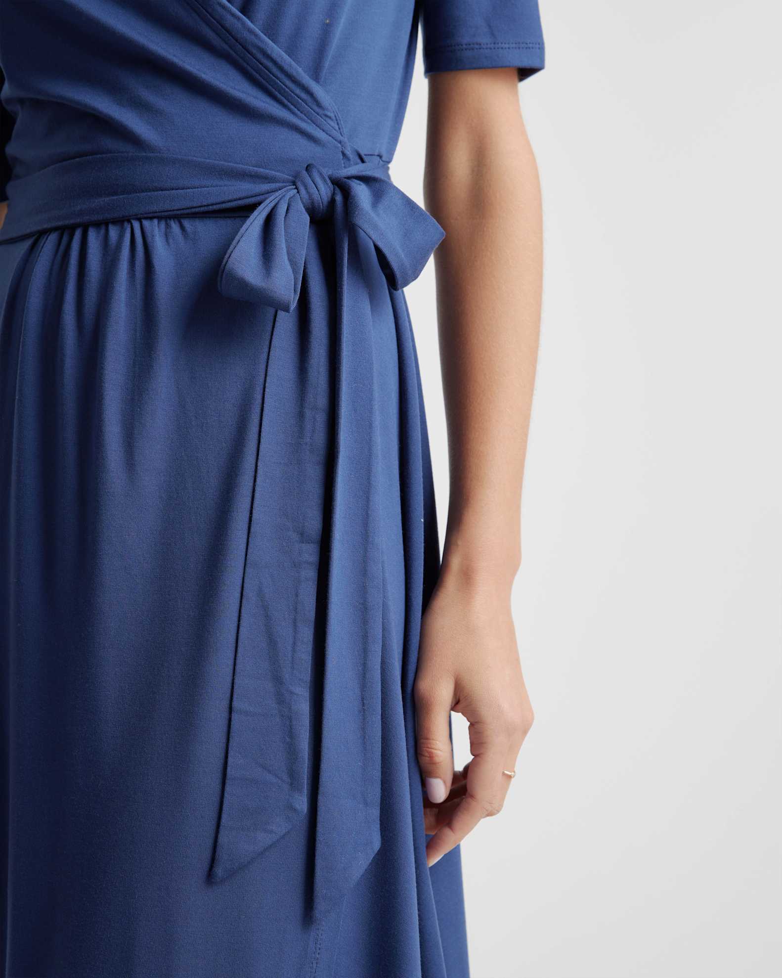 Tencel Jersey Midi Wrap Dress in Navy Tencel Jersey Midi Wrap Dress in Navy