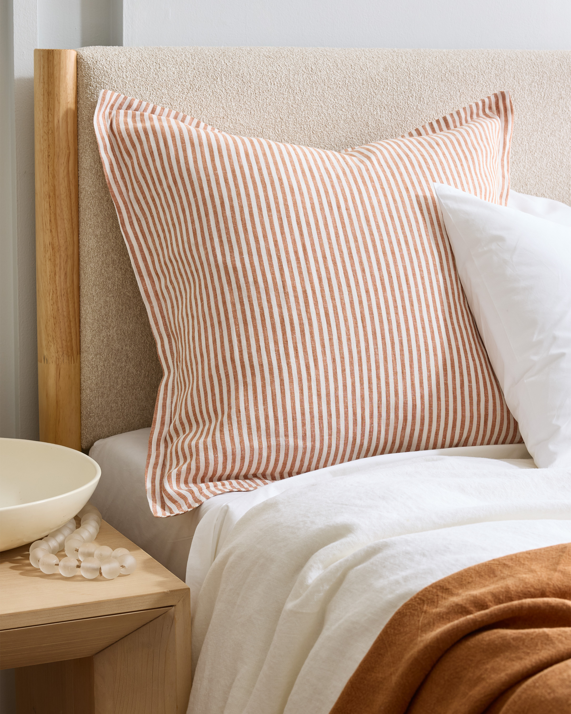 Terracotta/White Stripe European Linen Stripe Euro Sham