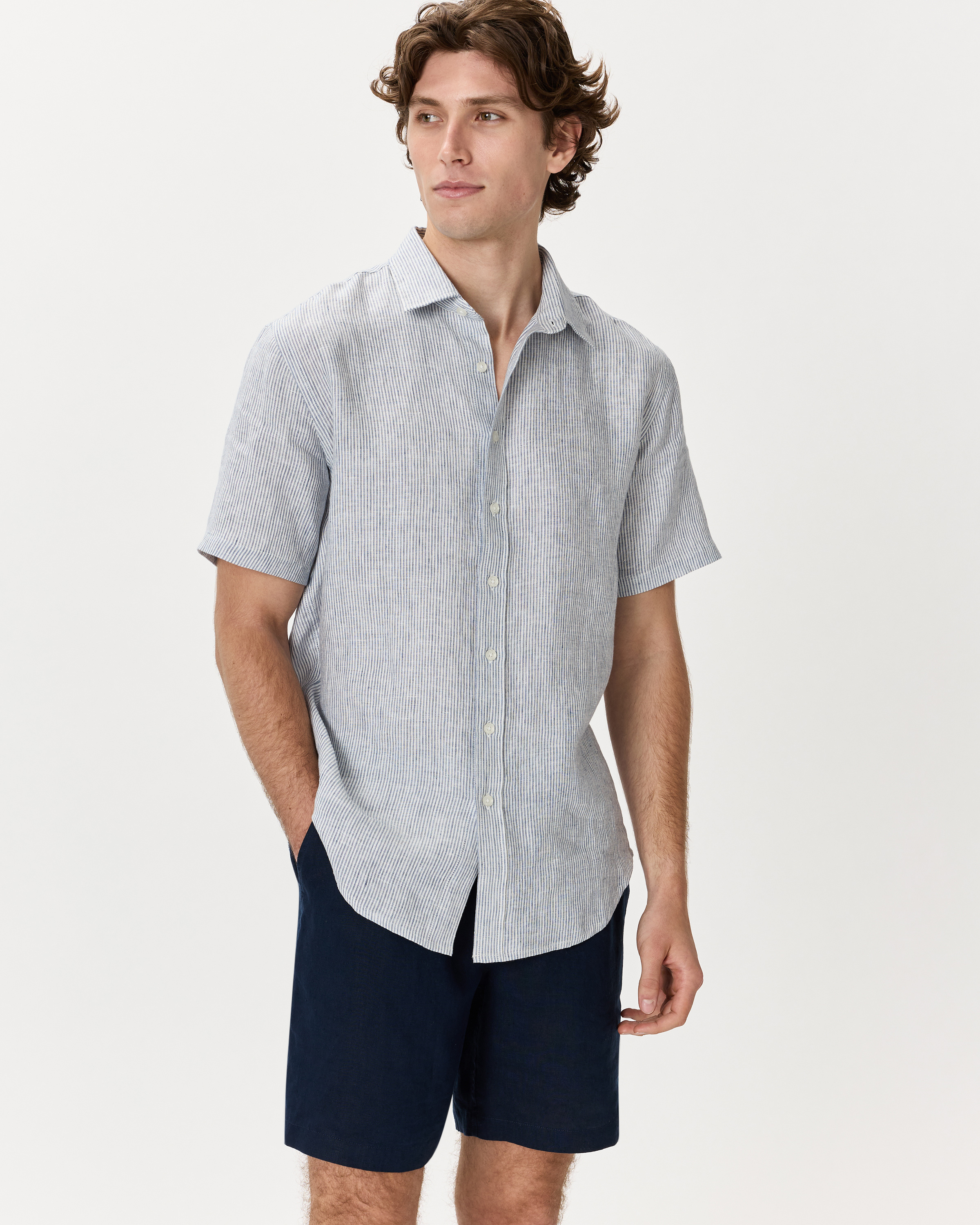 Quince Men's 100% European Linen Relaxed Short Sleeve Shirt In Blue