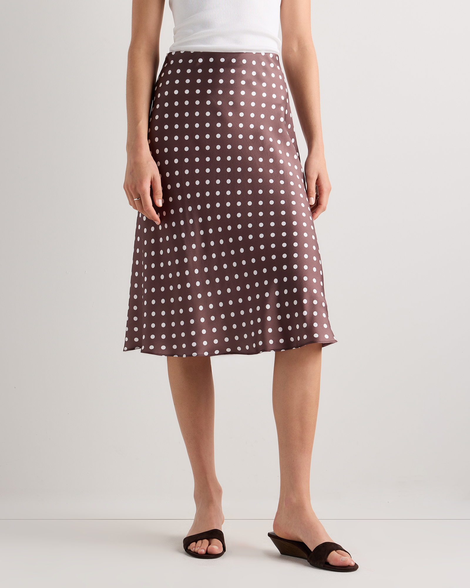 Mocha Midi Dot 100% Washable Silk Skirt