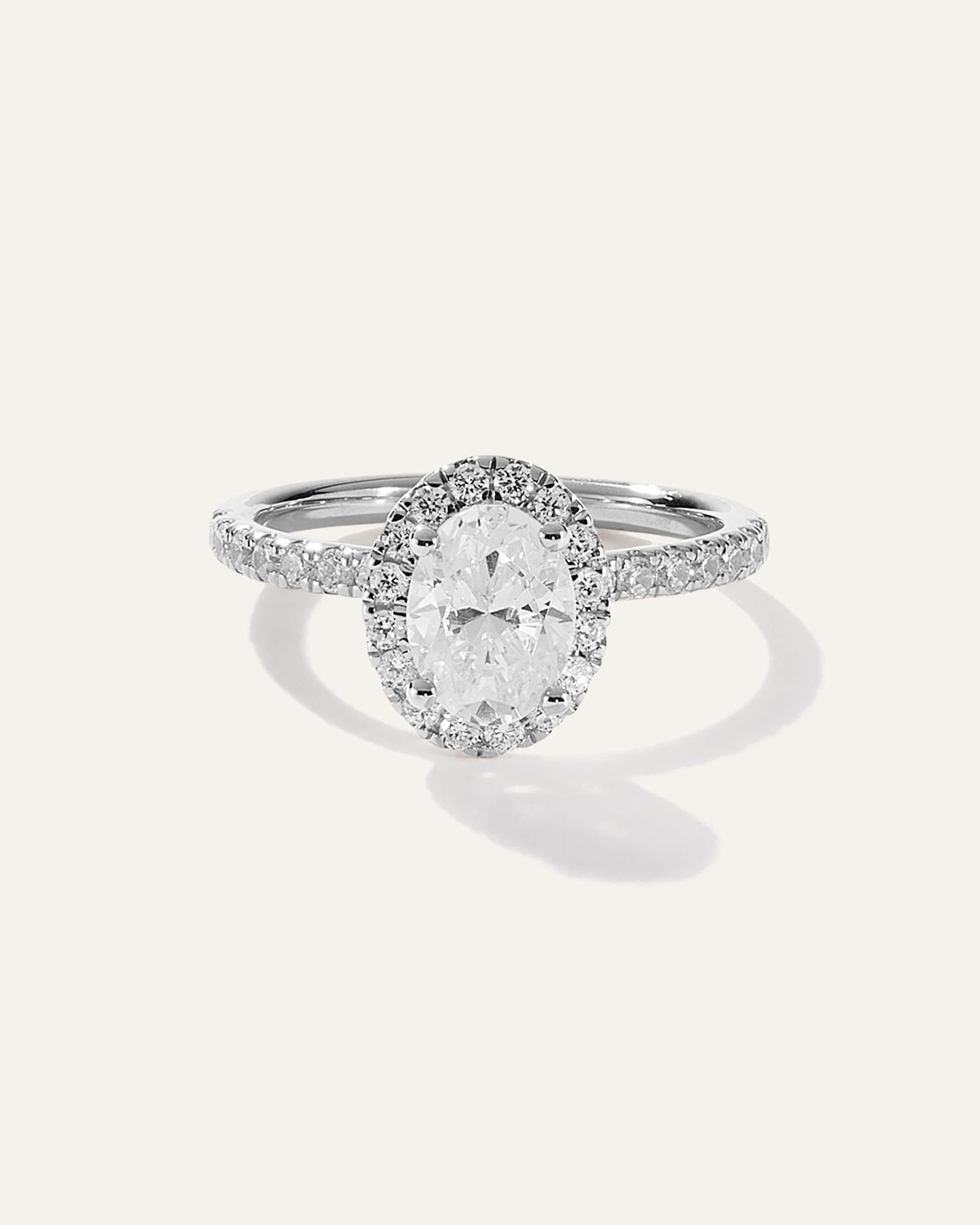 White Gold Lab Grown Diamond Oval Halo Pave Engagement Ring - 1ct