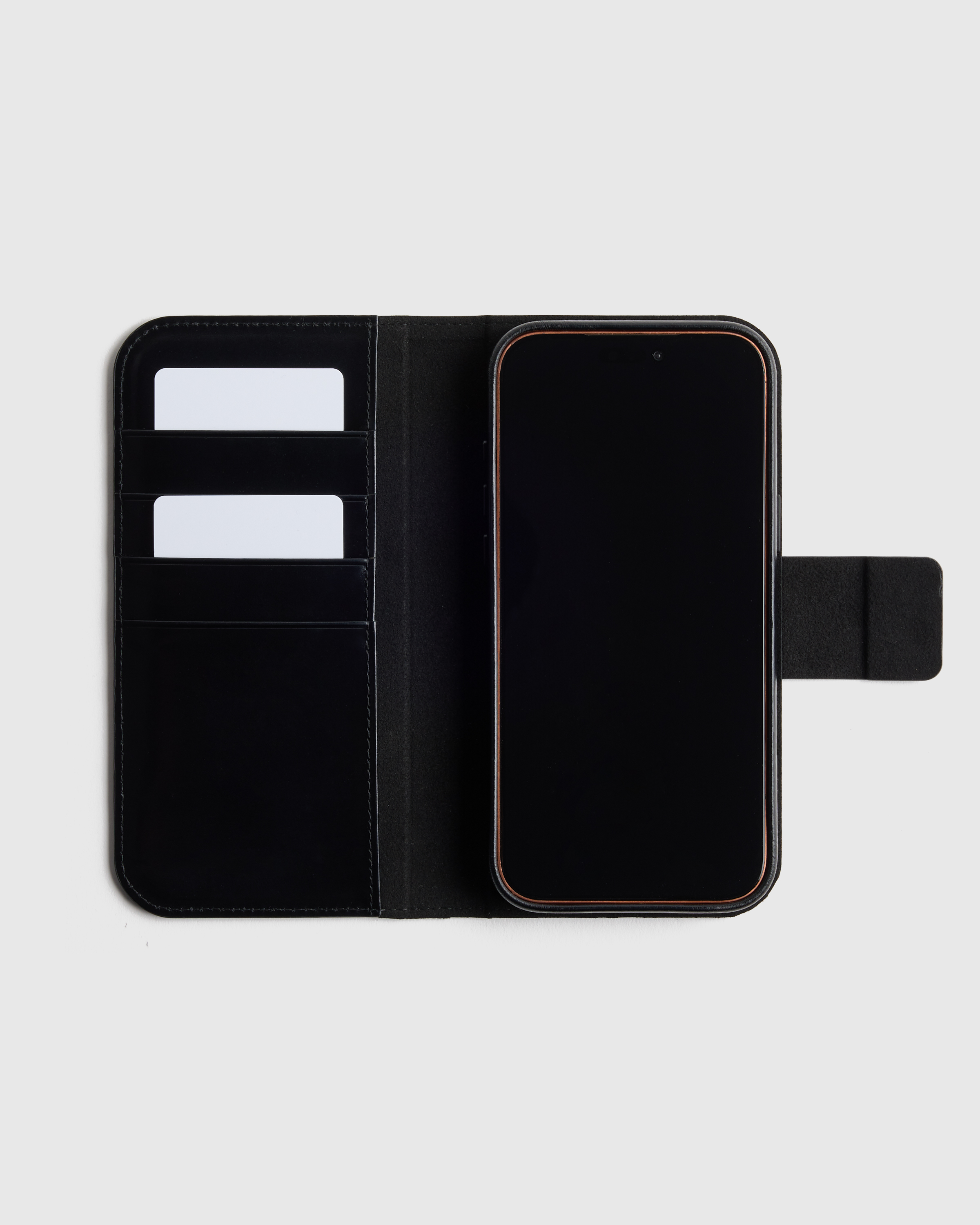 Black Italian Leather Phone 2-in-1 Folio Case