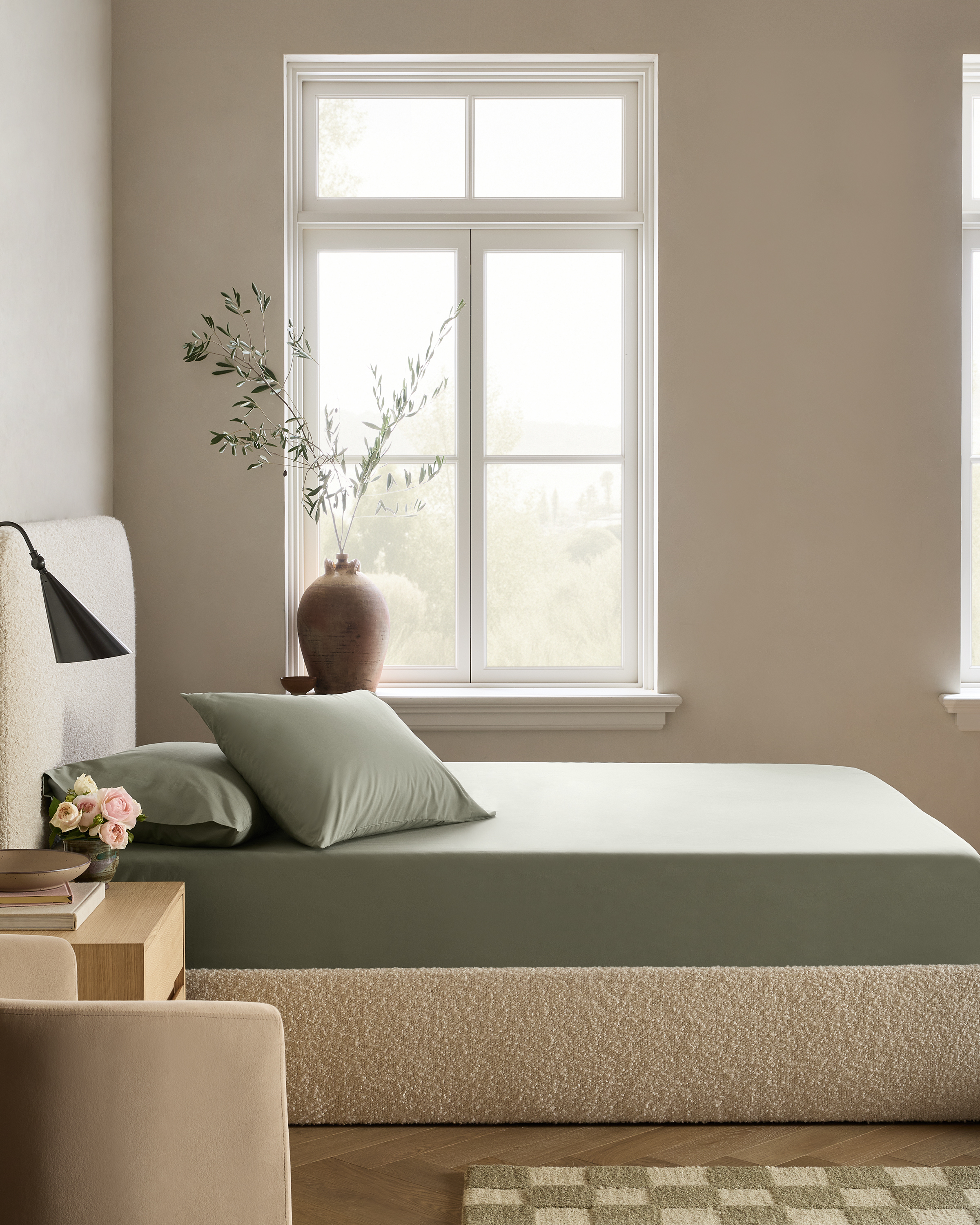 Classic Organic Percale Fitted Sheet Set Dried Sage Green - Queen