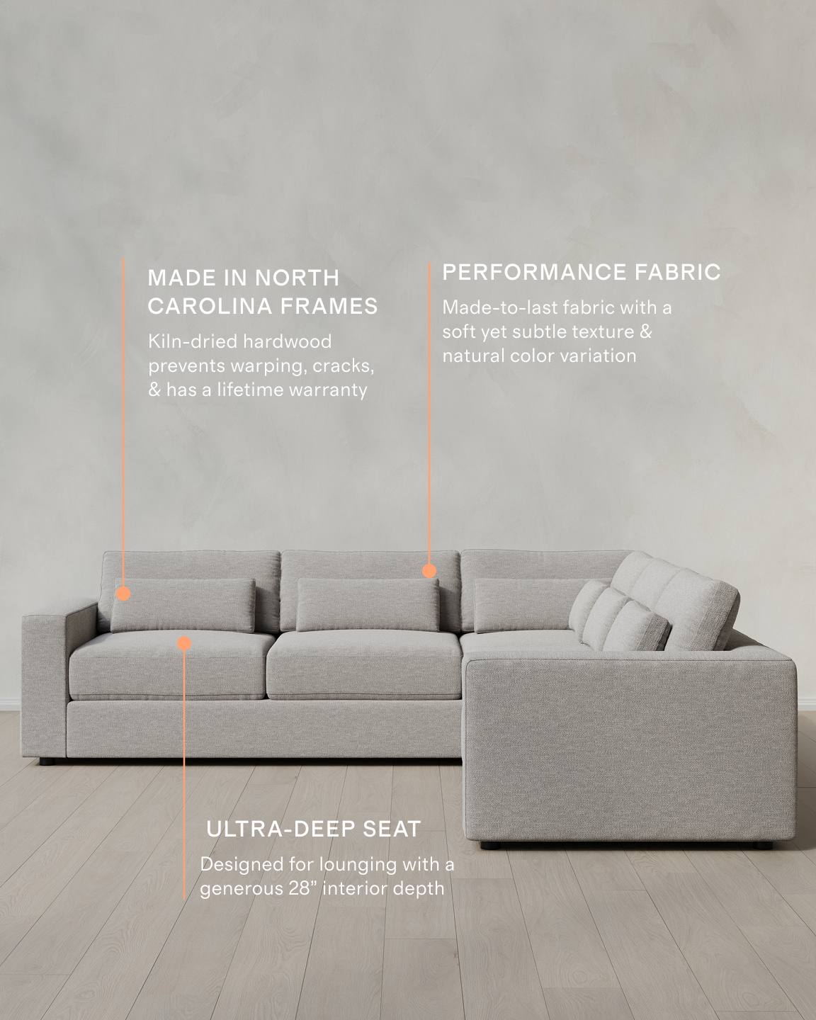 Square Arm Deep Seat L Sectional in Performance Basketweave