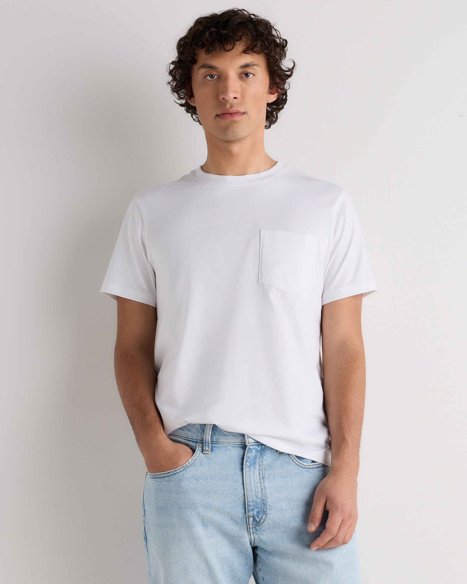 White 100% Pima Cotton Luxe Touch Pocket Tee