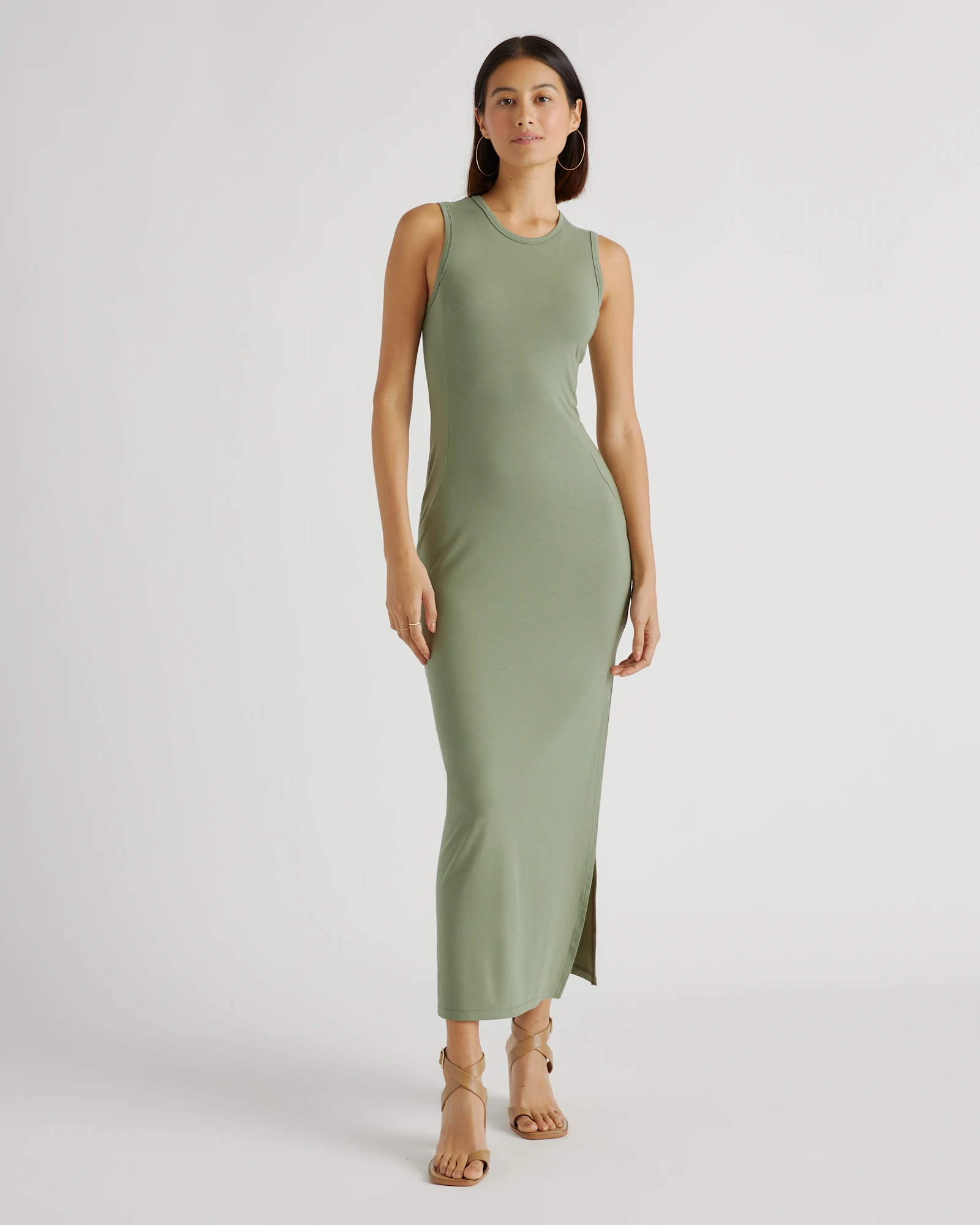 olive green maxi tank dress Tencel Jersey Womens dresses