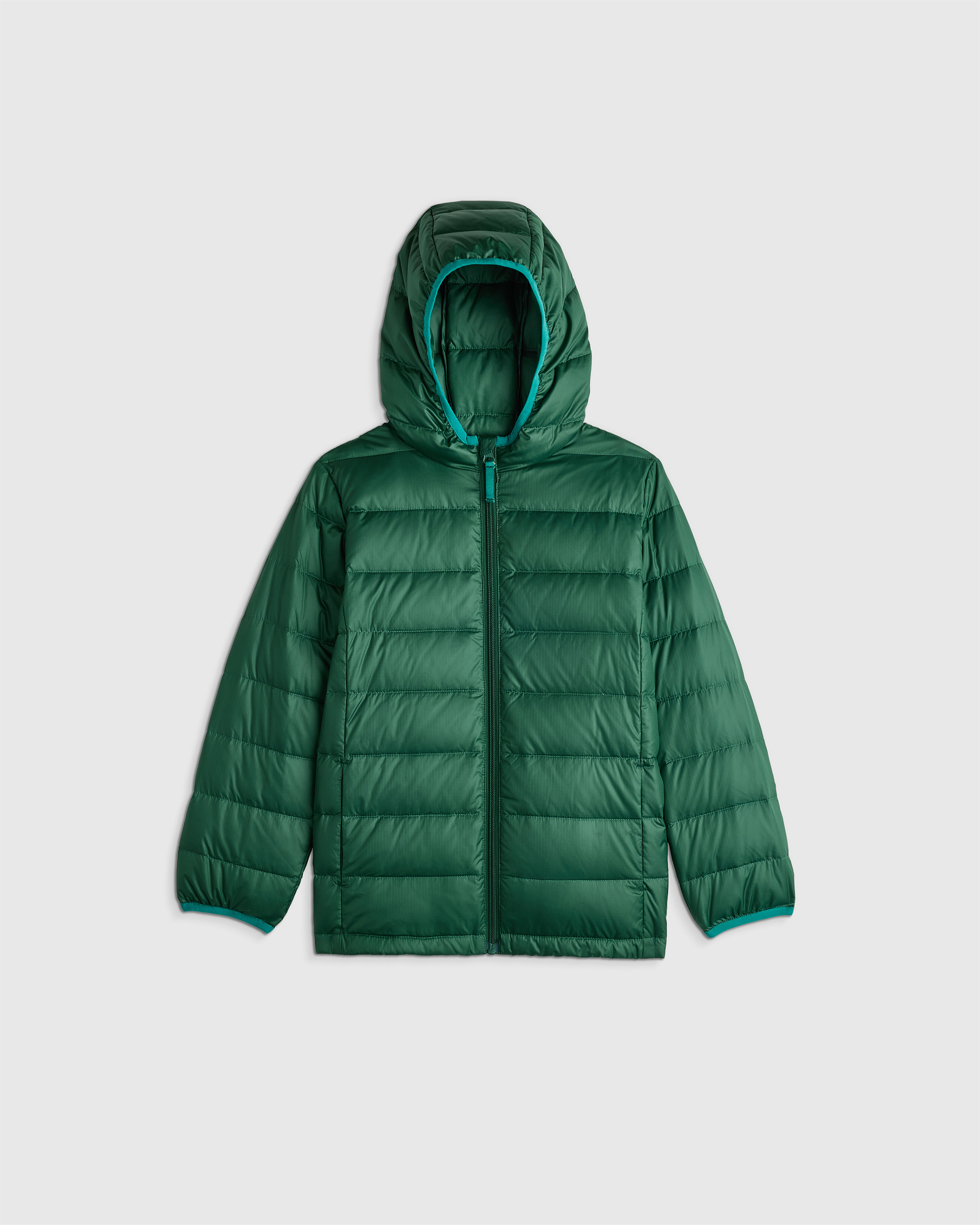 Dark Green Lightweight Down Hooded Puffer Jacket