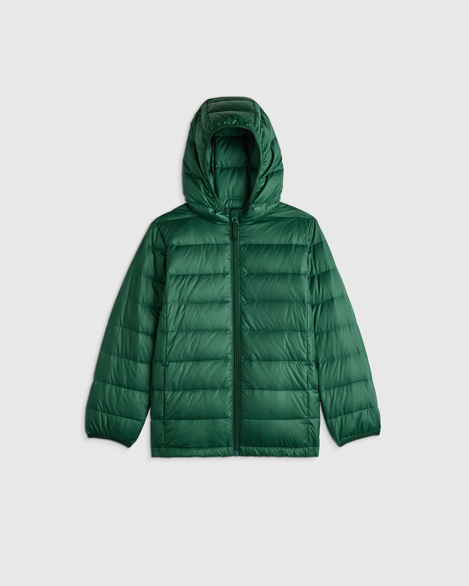 Dark Green Blouson matelassé en duvet léger à capuche