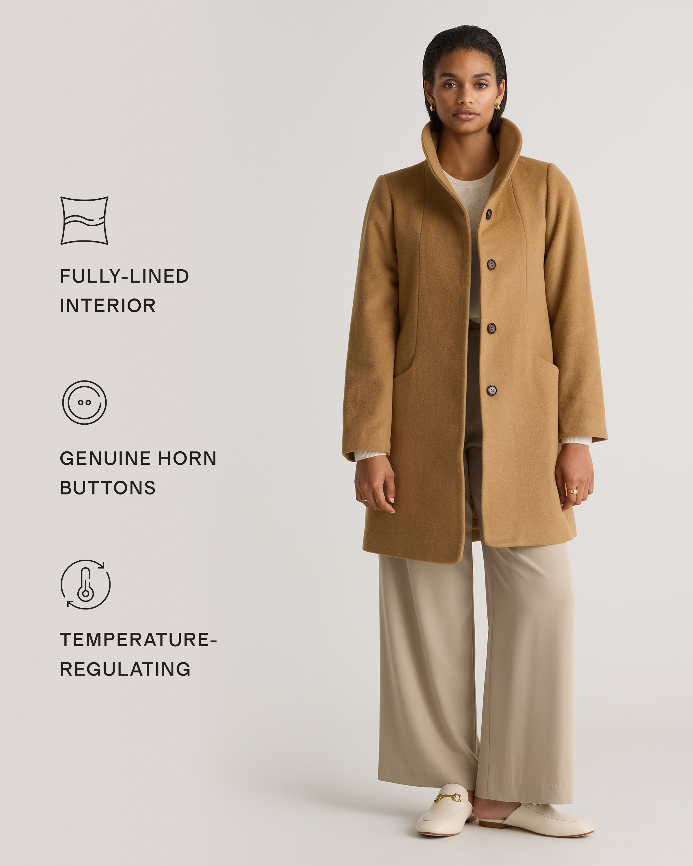Italian Wool Cocoon Coat in Caramel