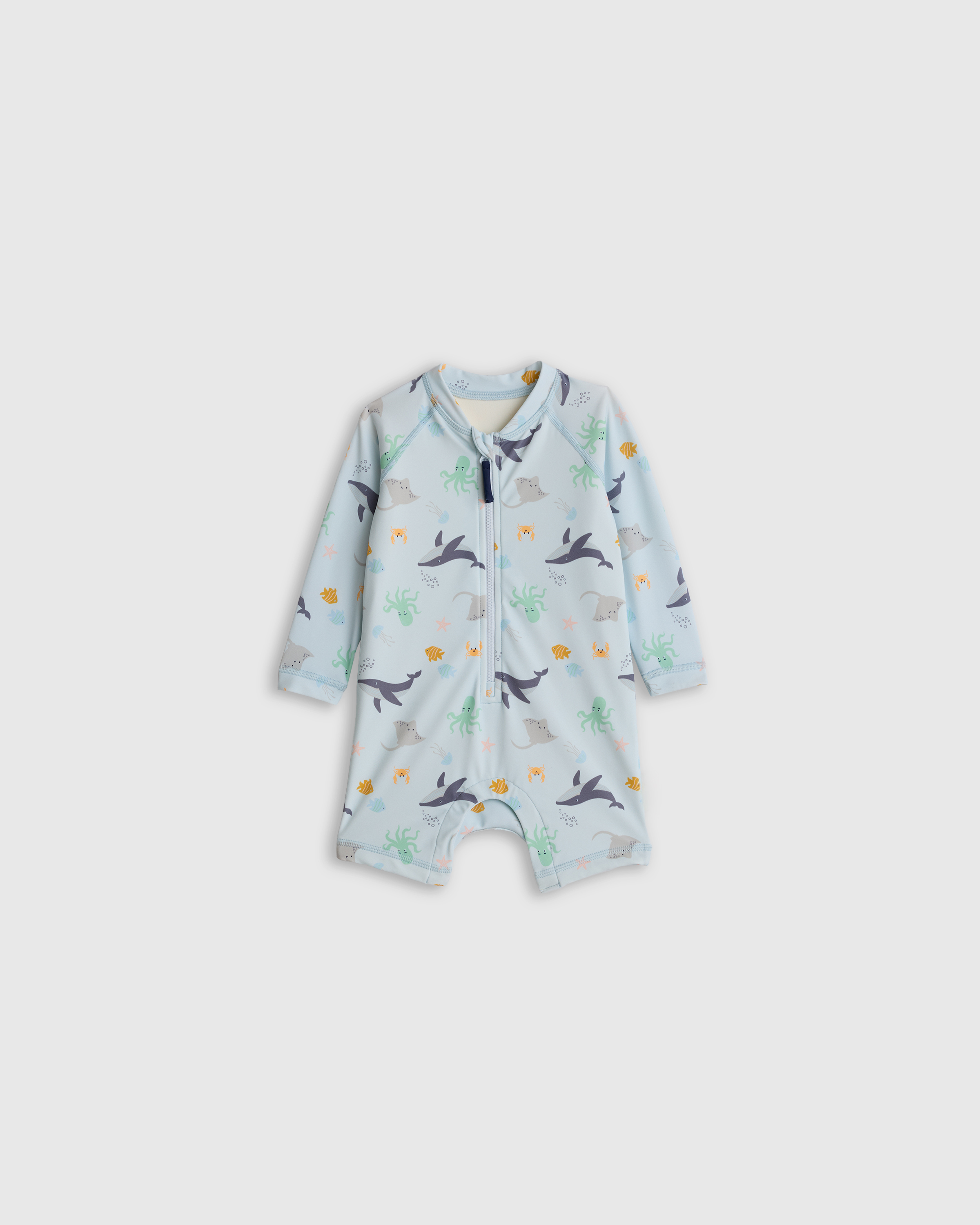 Quince Long Sleeve Zip-up Rash Guard One-piece In Under The Sea