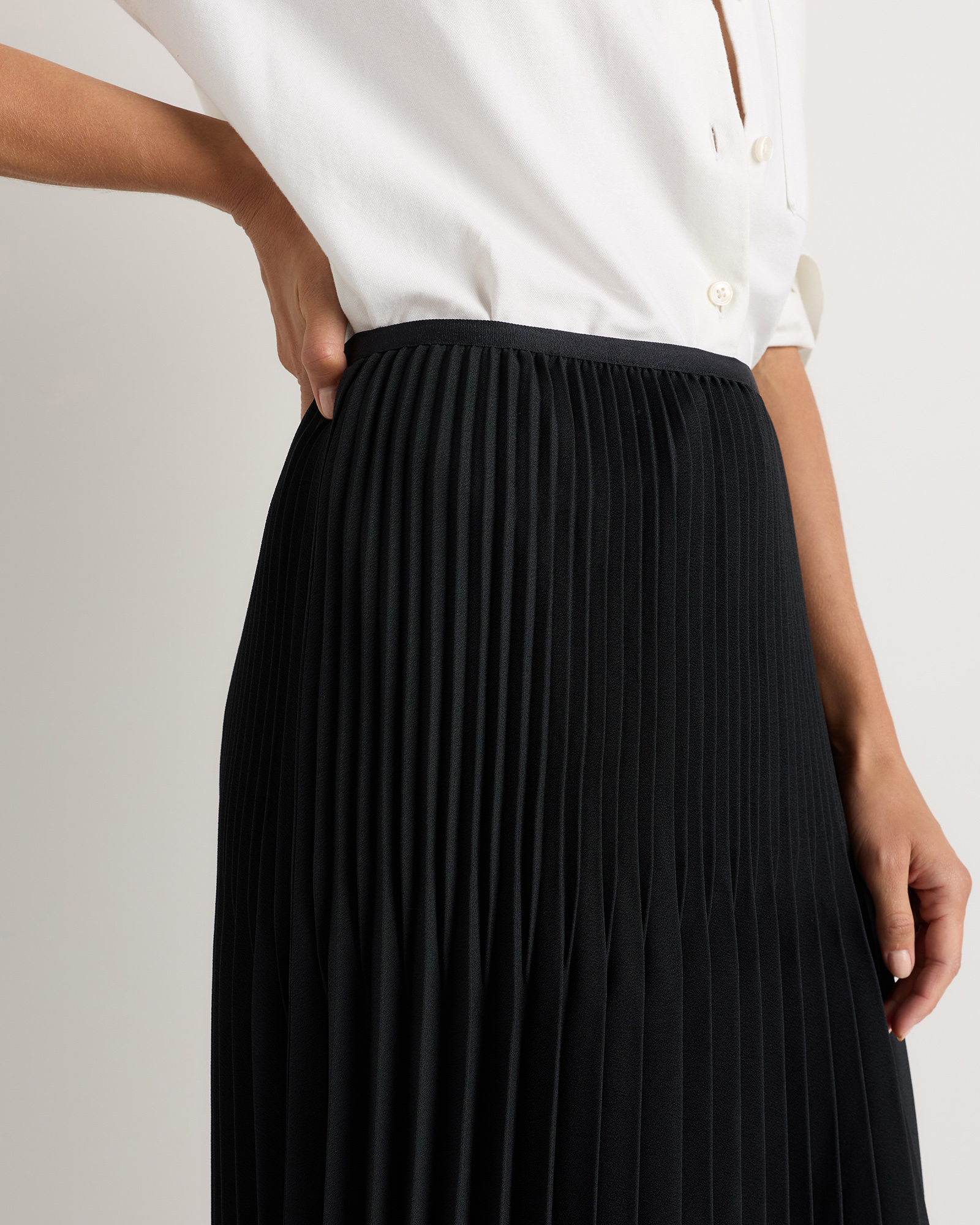 Pleated Matte Midi Skirt in True Black