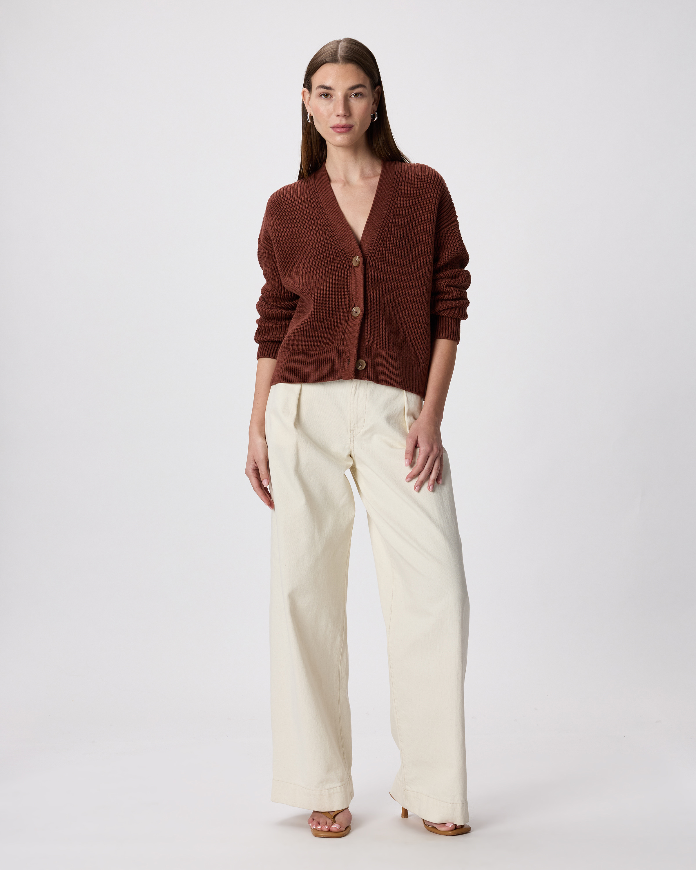 100% Organic Cotton Fisherman Boxy Cropped Cardigan