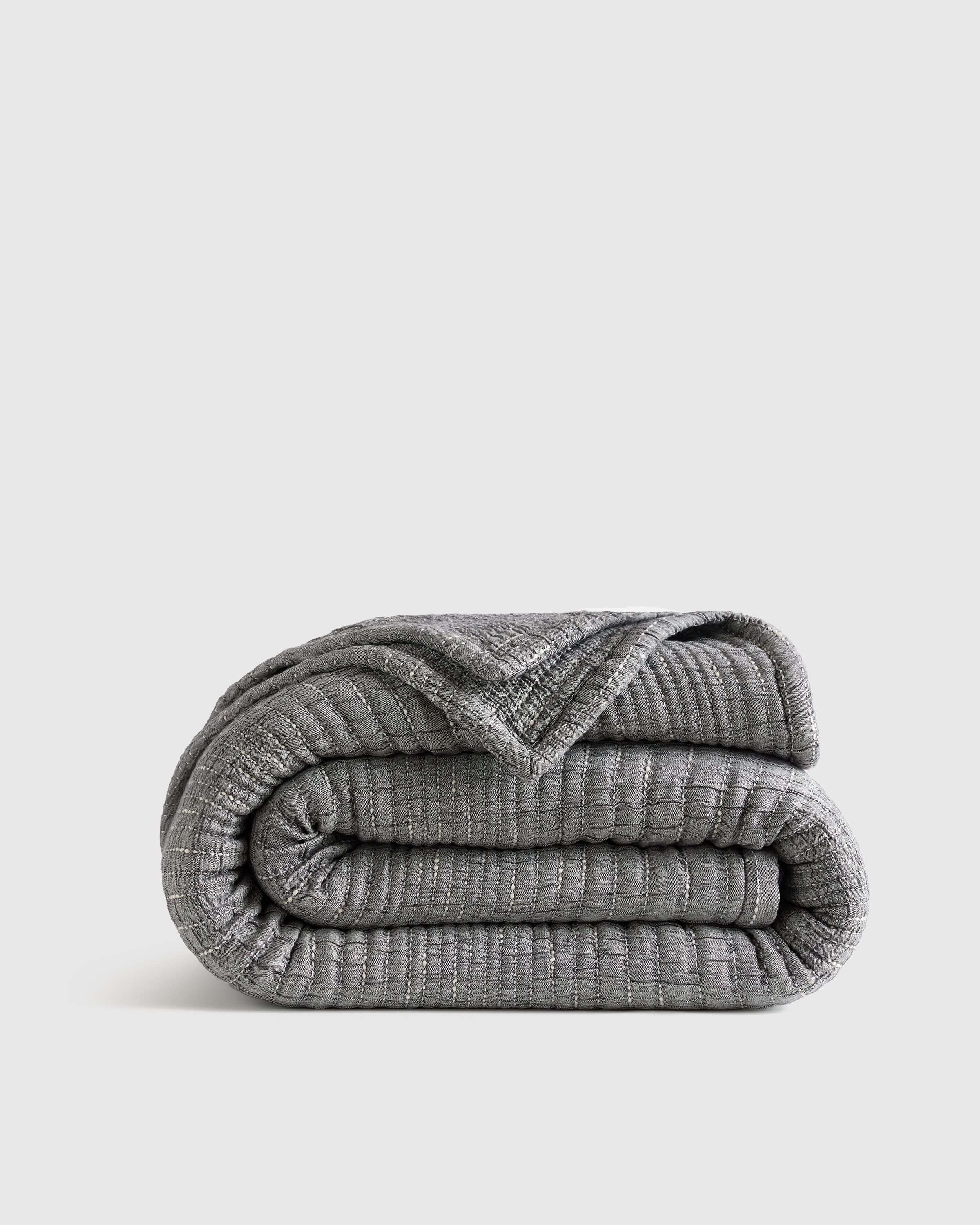 Charcoal Organic Cotton Channel Stitch Coverlet