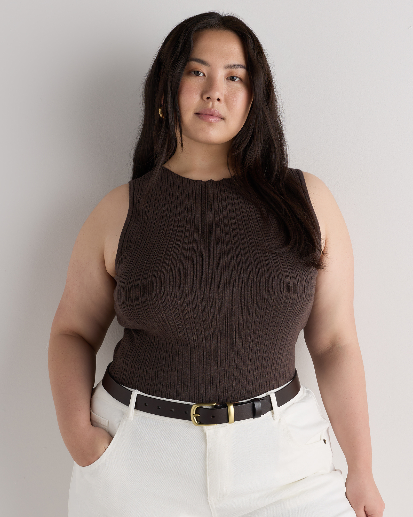 Mocha Heather Cotton Cashmere Ribbed Tank