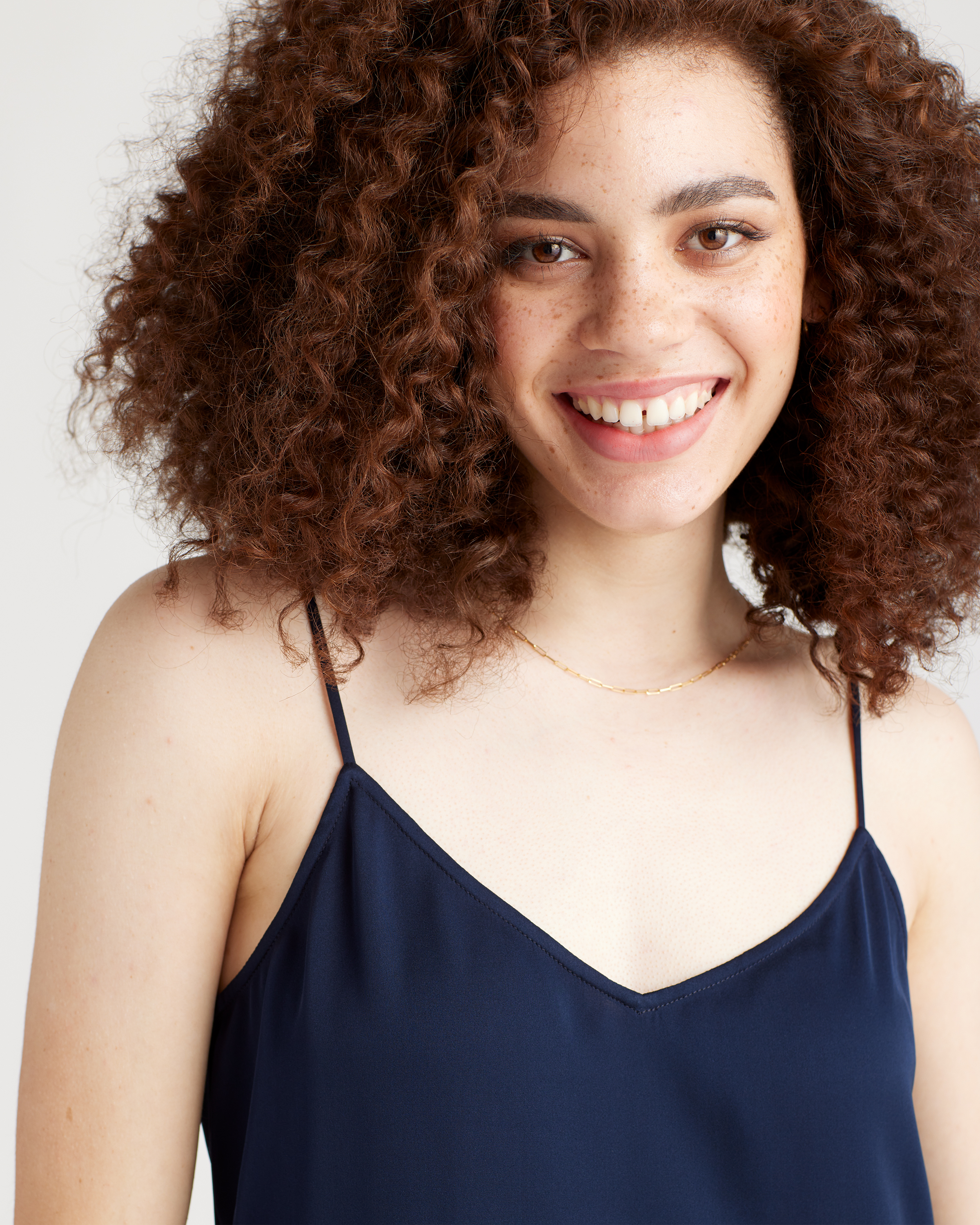 Washable Stretch Silk V-Neck Cami in Navy
