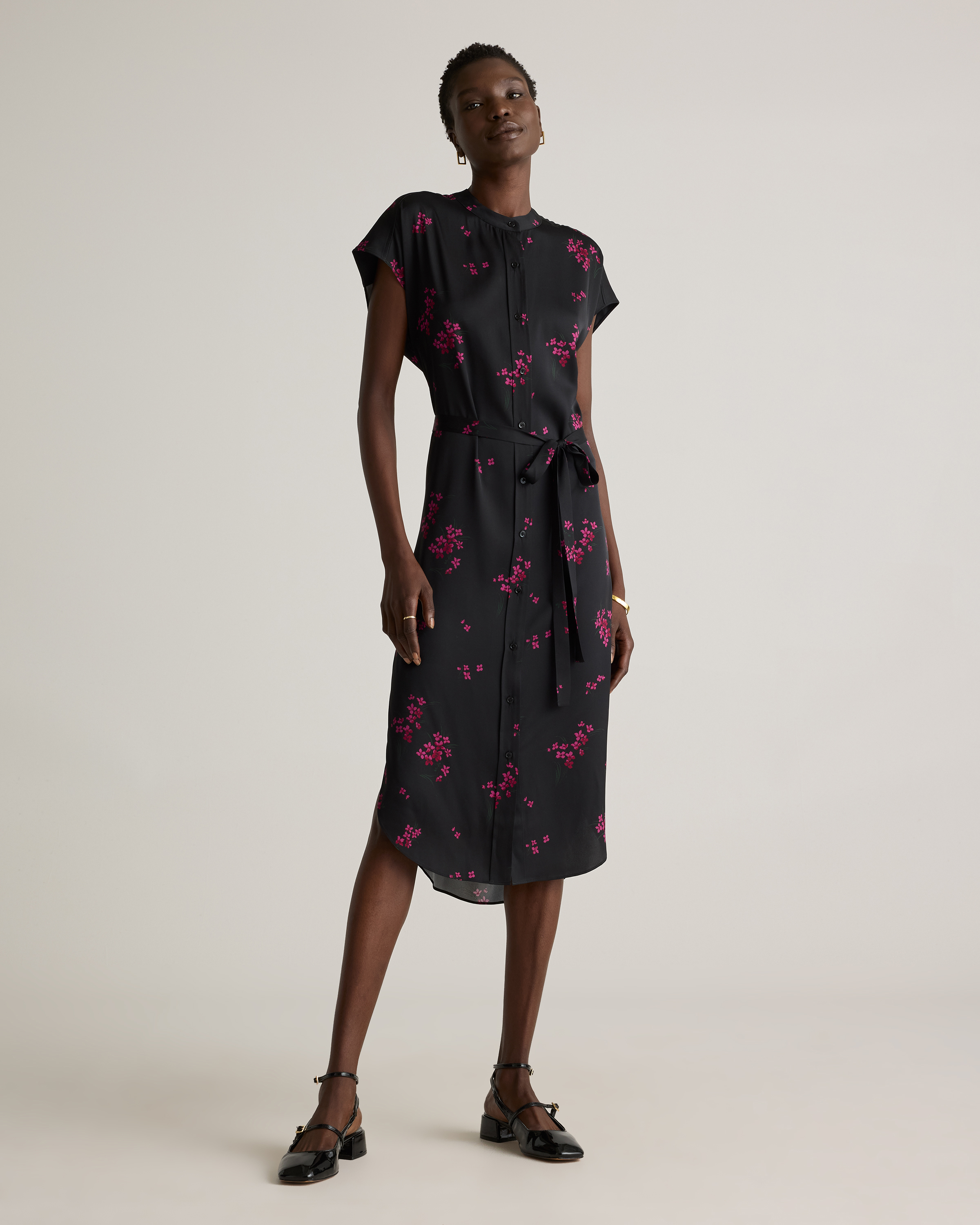 Garnet Garden Washable Stretch Silk Midi Shirt Dress