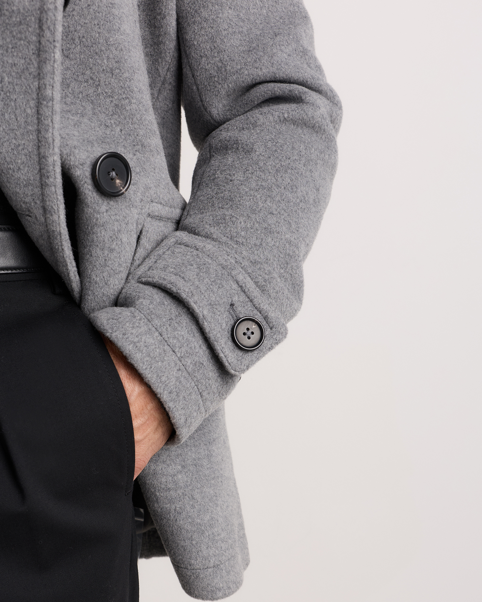 Wool Cashmere Peacoat in Heather Grey