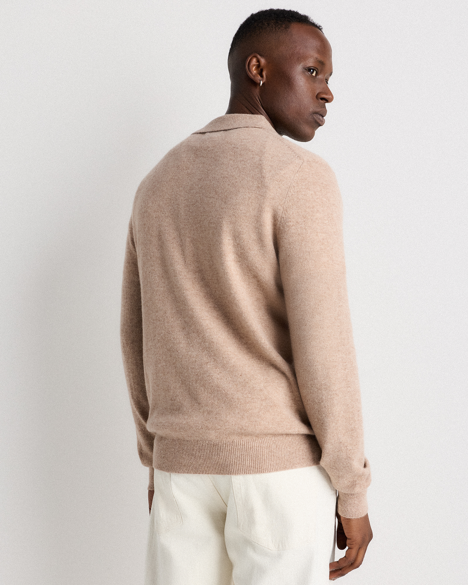 Mongolian Cashmere Polo Sweater in Oatmeal