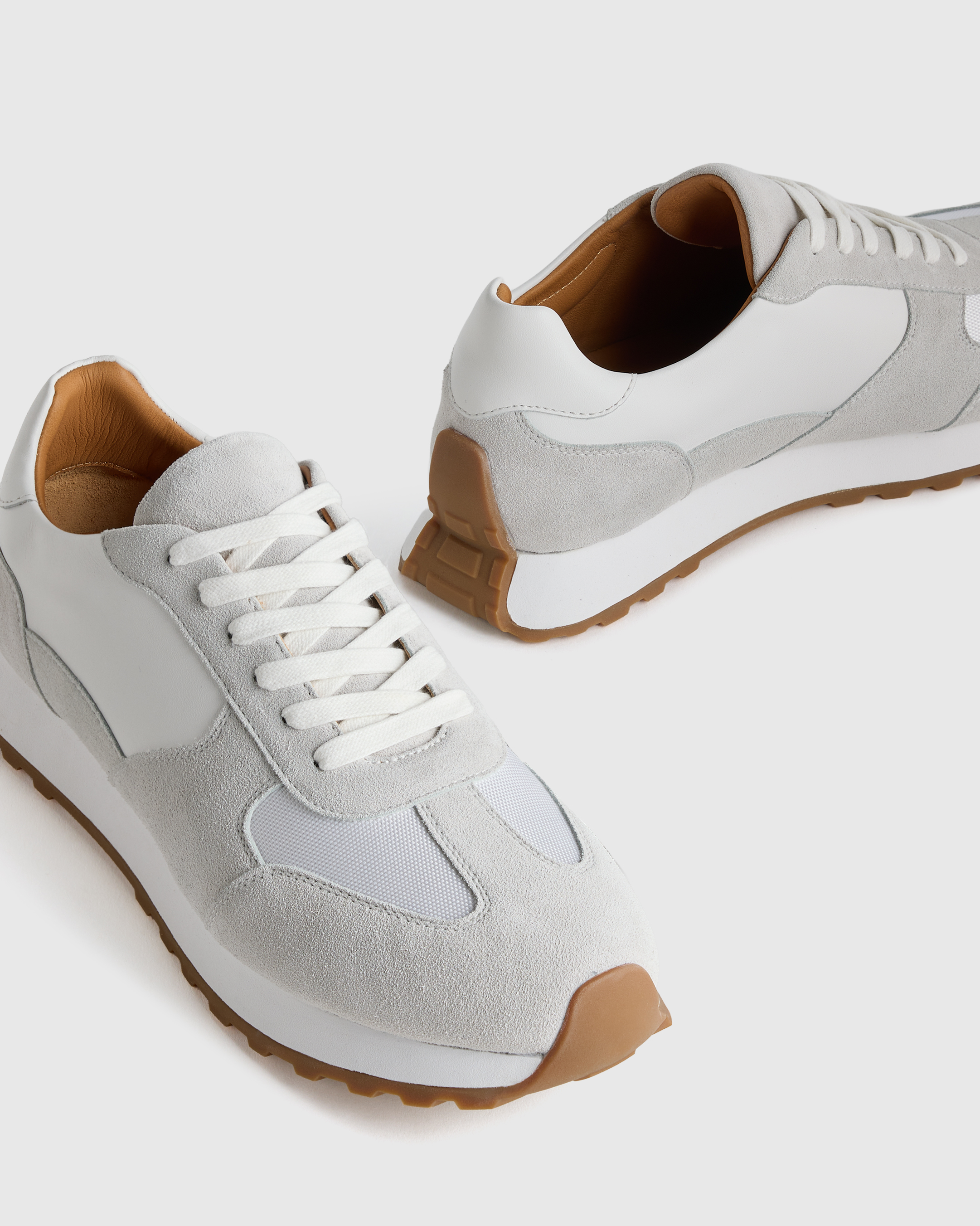Italian Leather and Suede Retro Runner in White