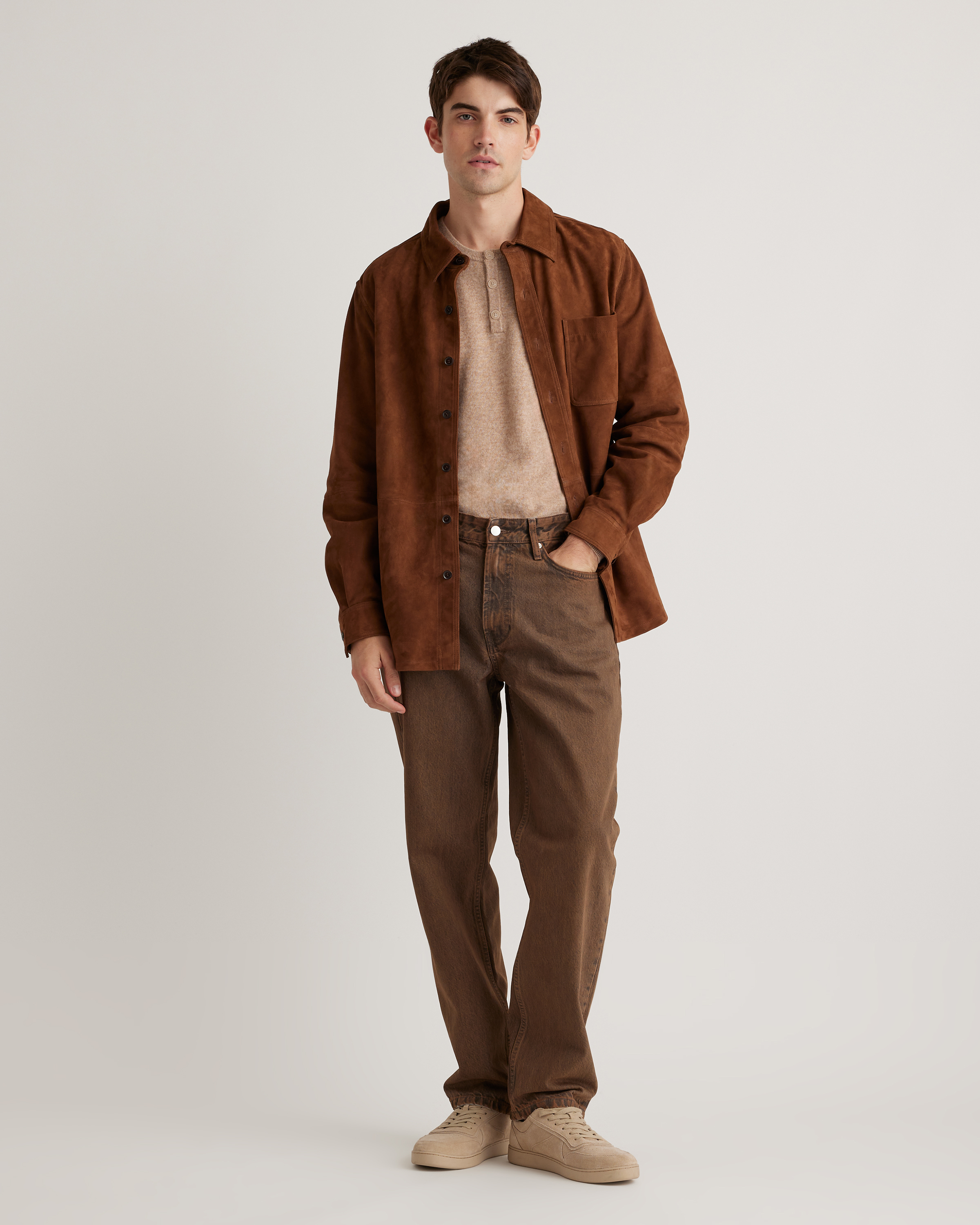 【2plan】Crease Suede Overfit Shirt 100% Suede Overshirt