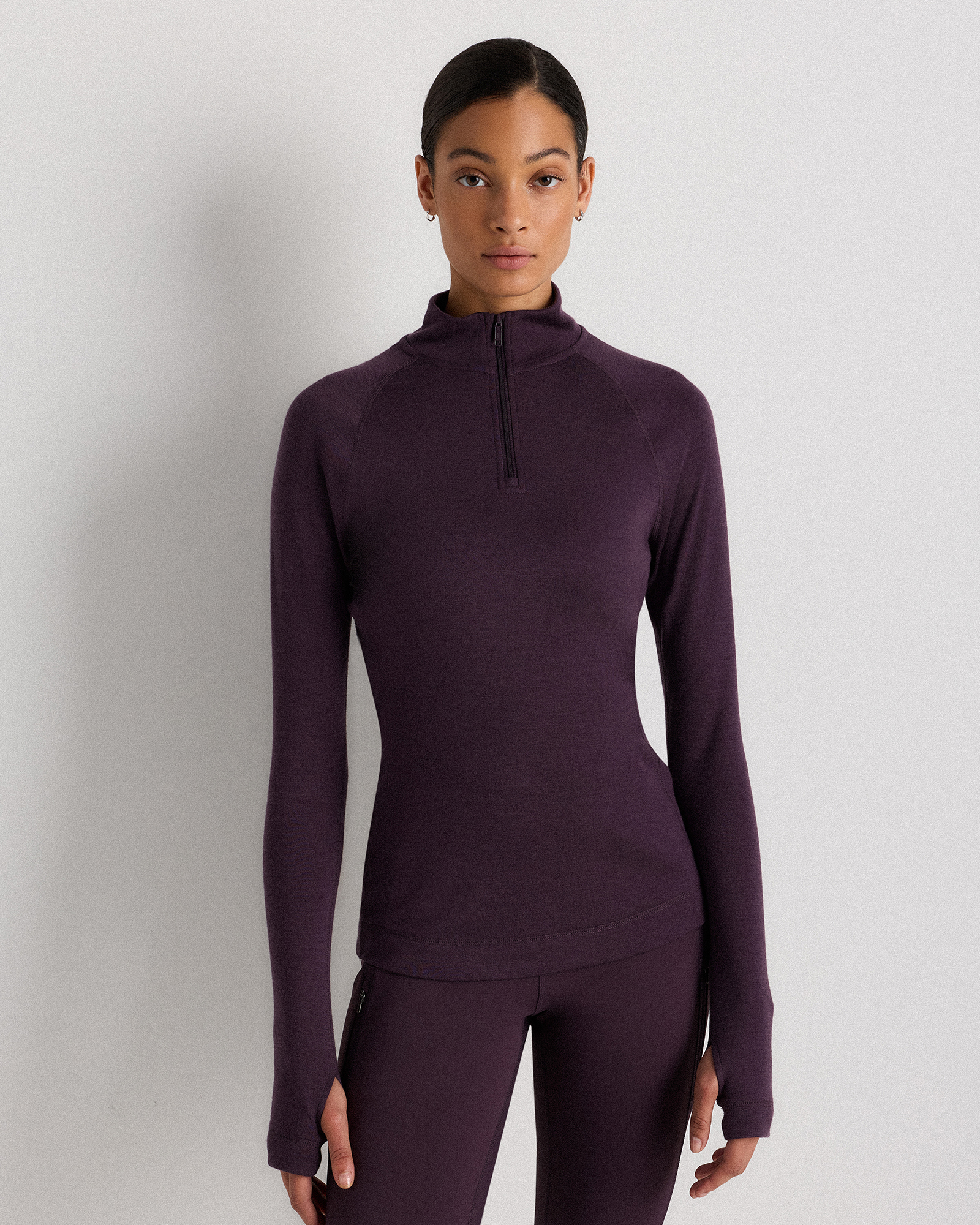 Deep Orchid Purple 100% Merino Wool Cold Weather Base Layer 1/4 Zip		 		 		 		 		