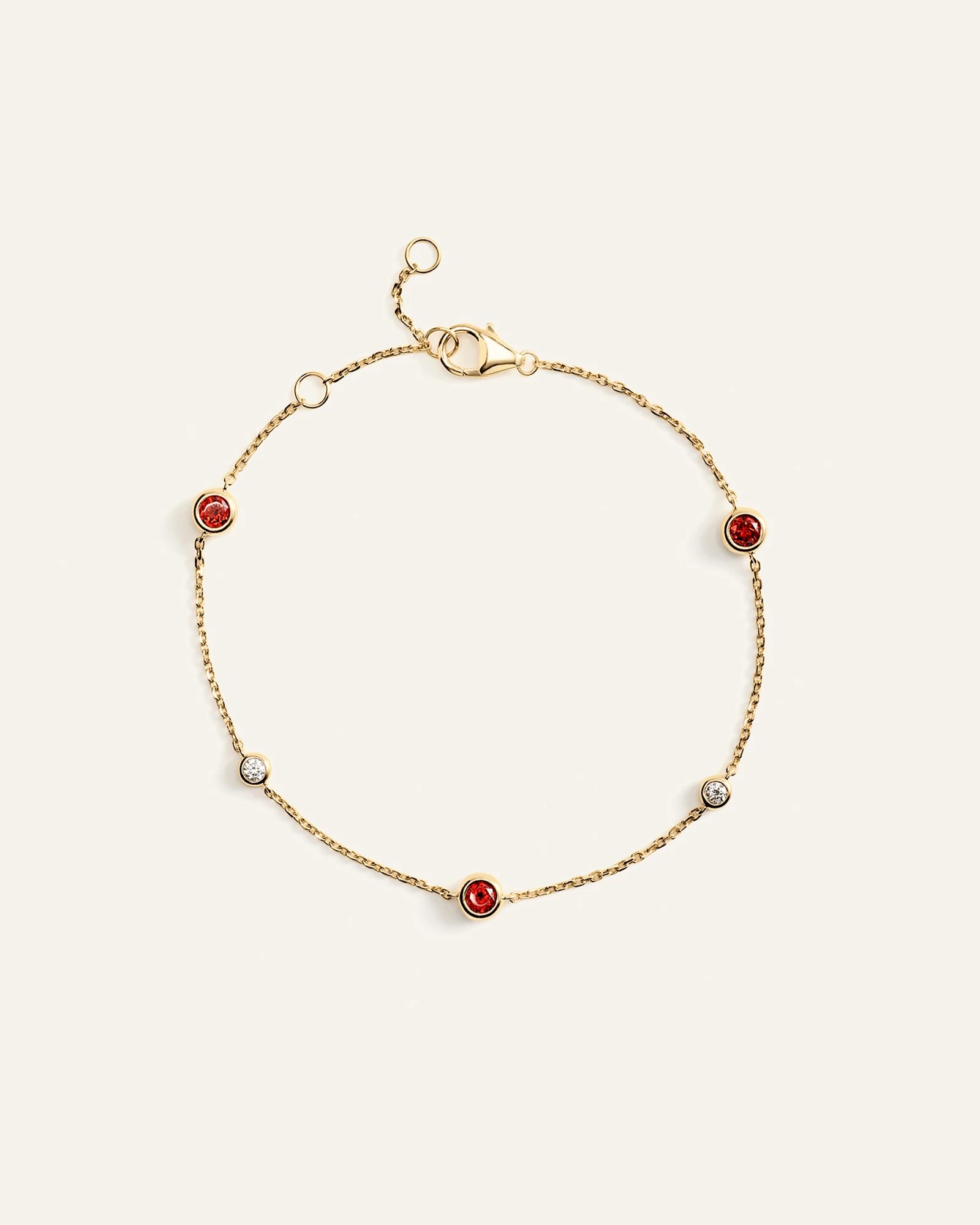 14K Gold Gemstone and Diamond Bezel Station Bracelet