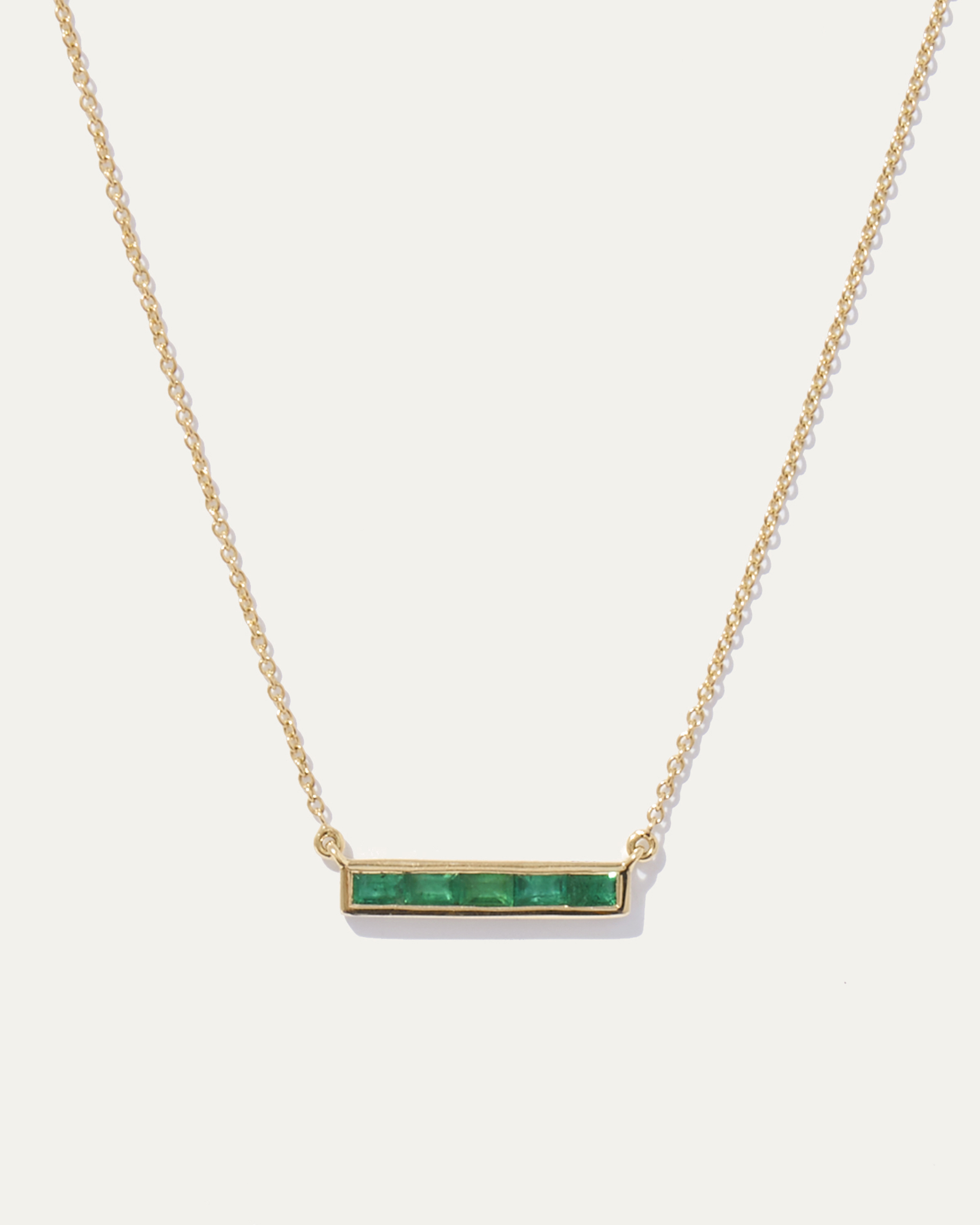 Yellow Gold 14K Gold East West Emerald Baguette Bar Necklace