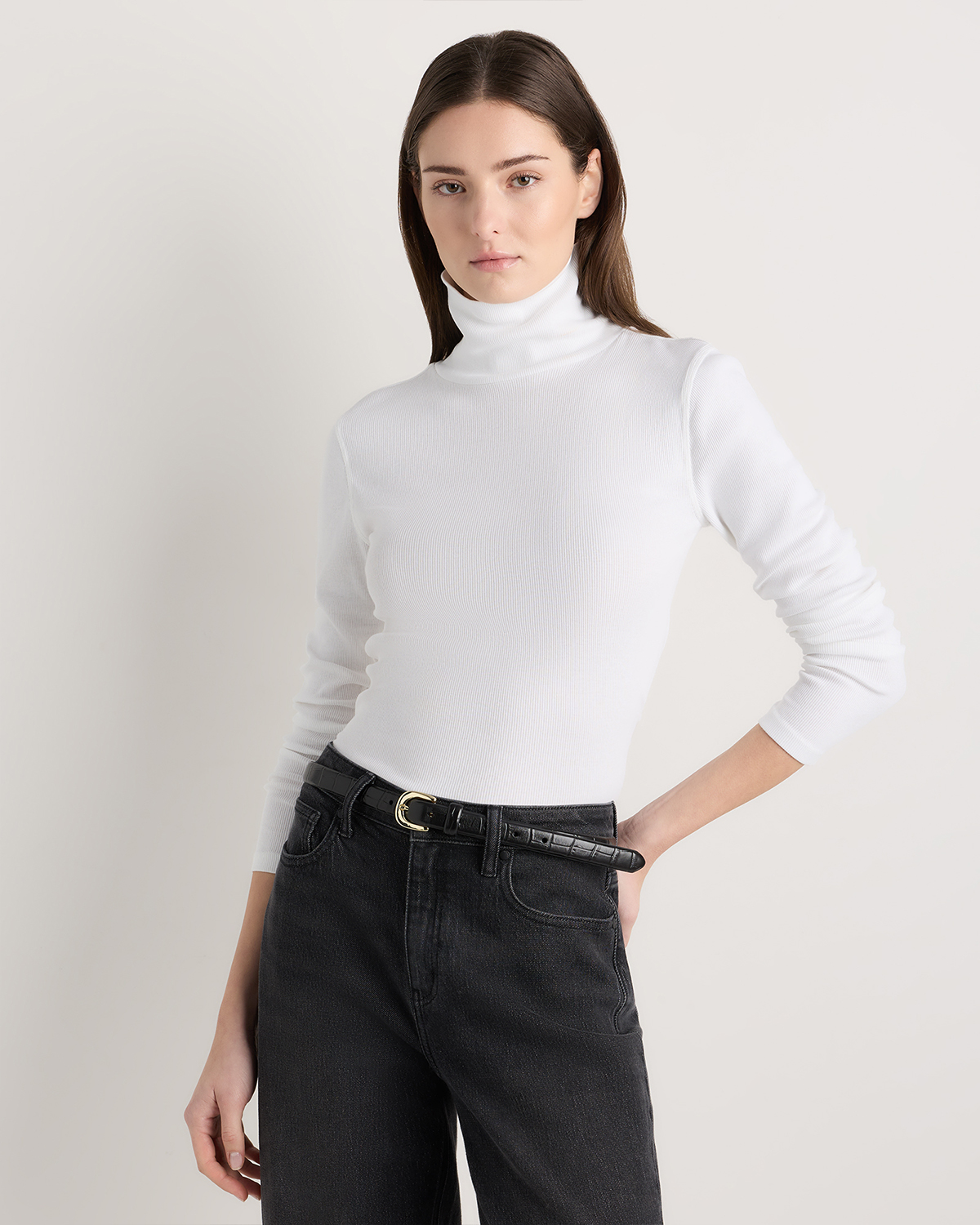 Quince Women's Micro-rib Turtleneck Sweater In White