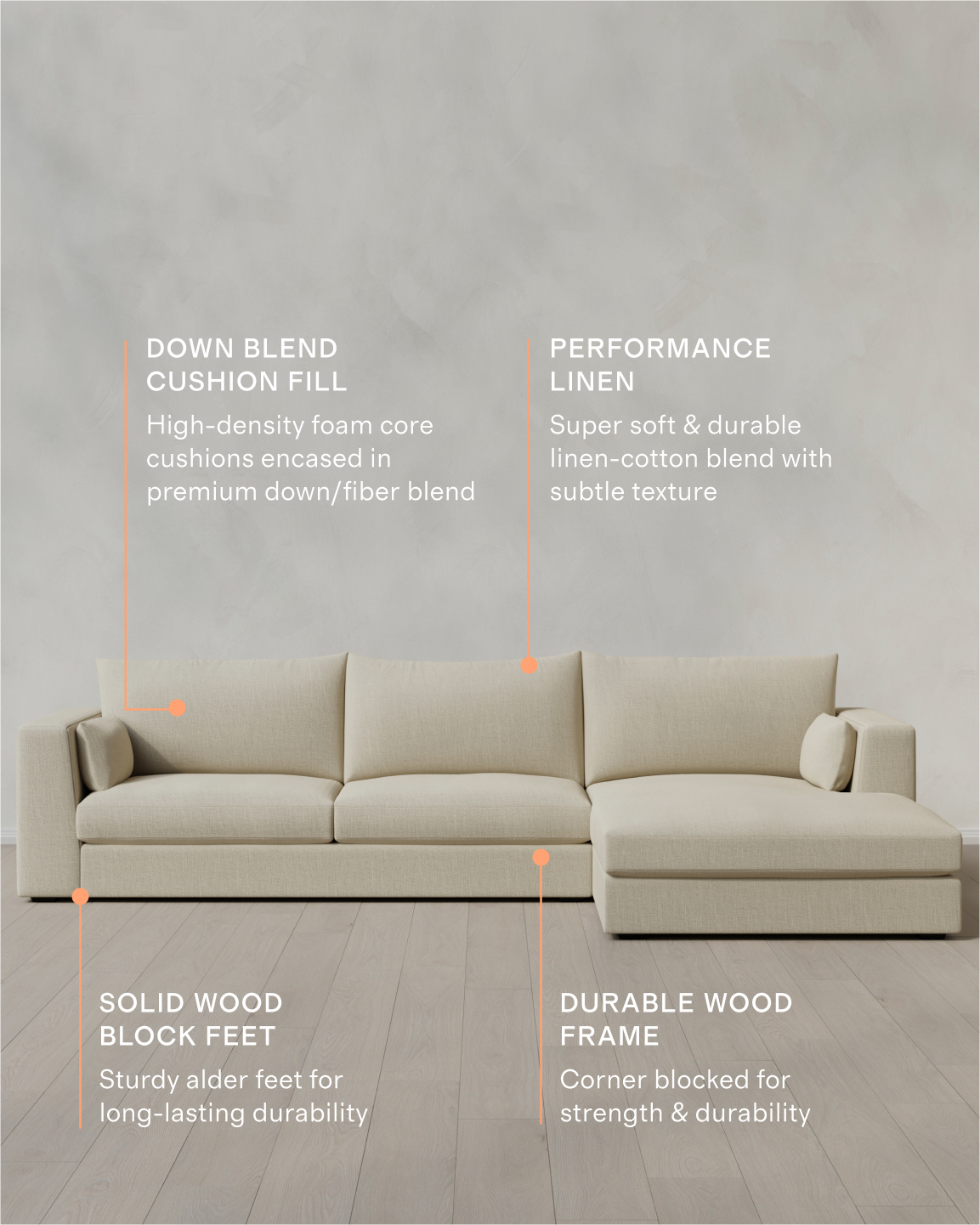 Oasis Performance Linen Blend Chaise Sectional - Thumbnail 4