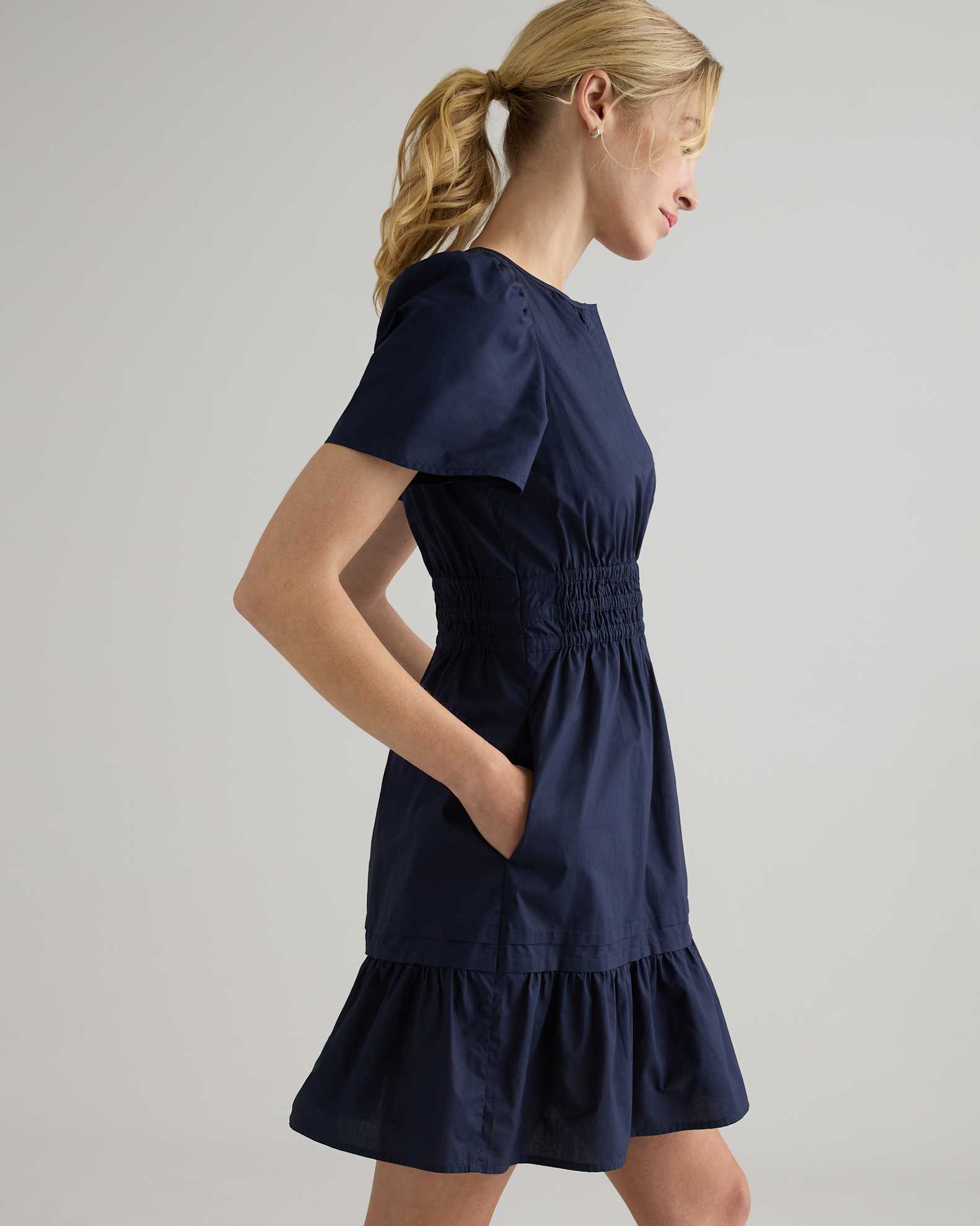 100% Organic Cotton Tiered Mini Dress in Navy 100% Organic Cotton Tiered Mini Dress in Navy