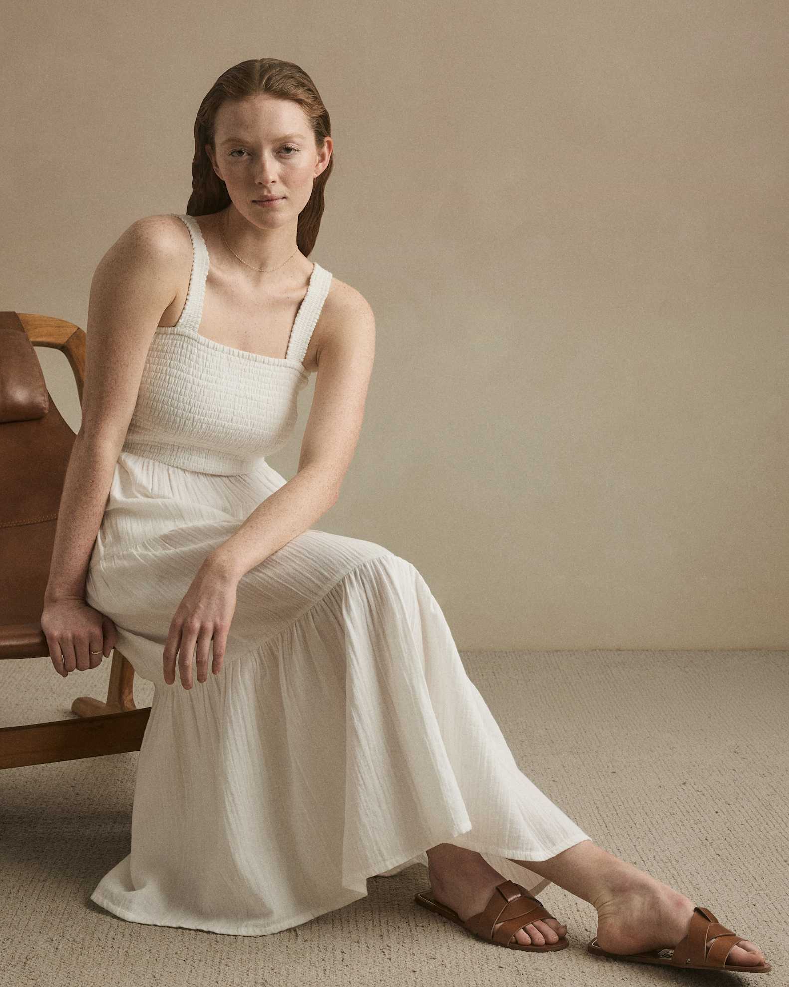 Women's Gauze Smocked Sleeveless Maxi Dress in White, Size XL, Organic Cotton by Quince Women's Gauze Smocked Sleeveless Maxi Dress in White, Size XL, Organic Cotton by Quince