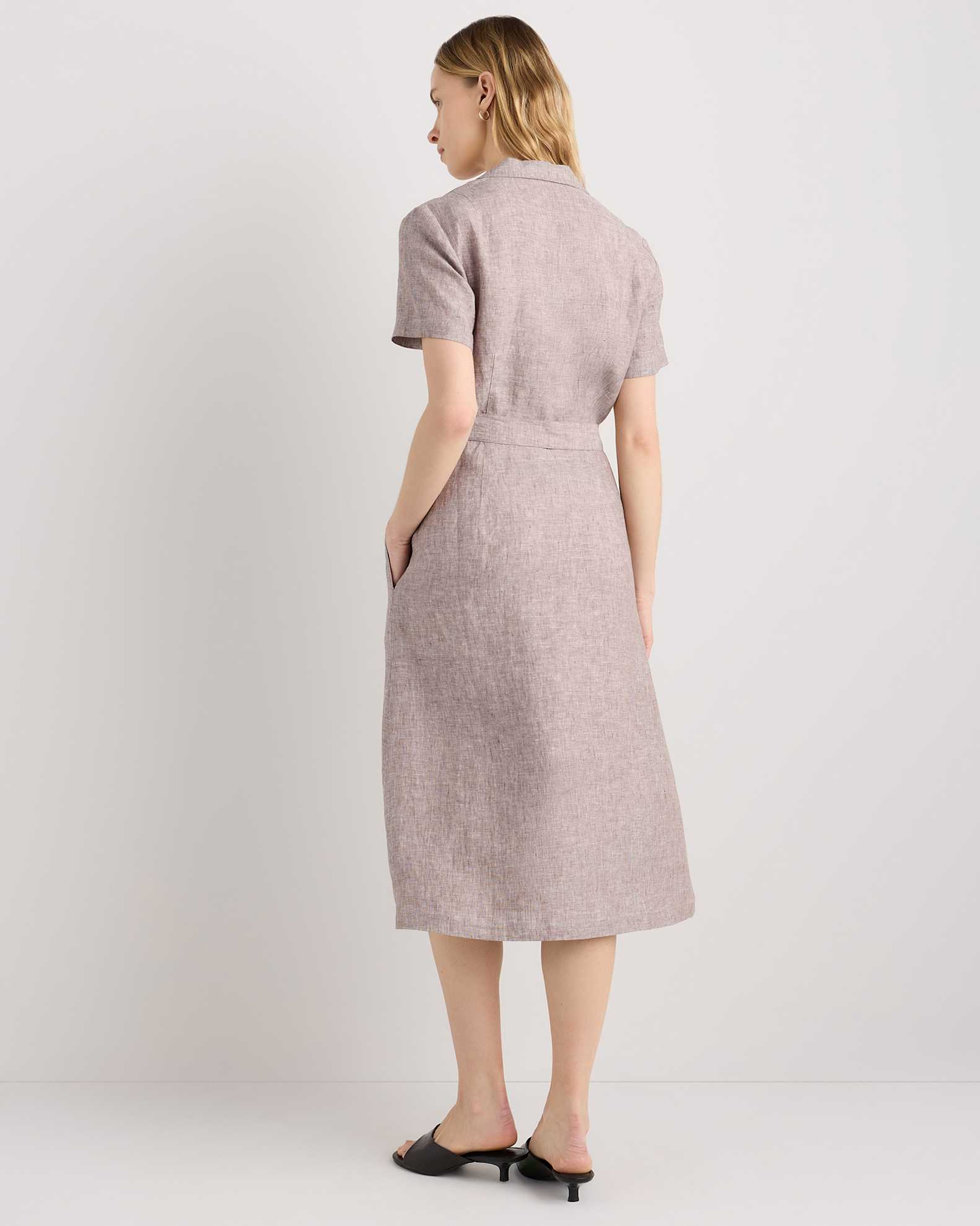 Women's 100% European Linen Button Front Dress in Taupe Brown Chambray, Size XS by Quince Women's 100% European Linen Button Front Dress in Taupe Brown Chambray, Size XS by Quince