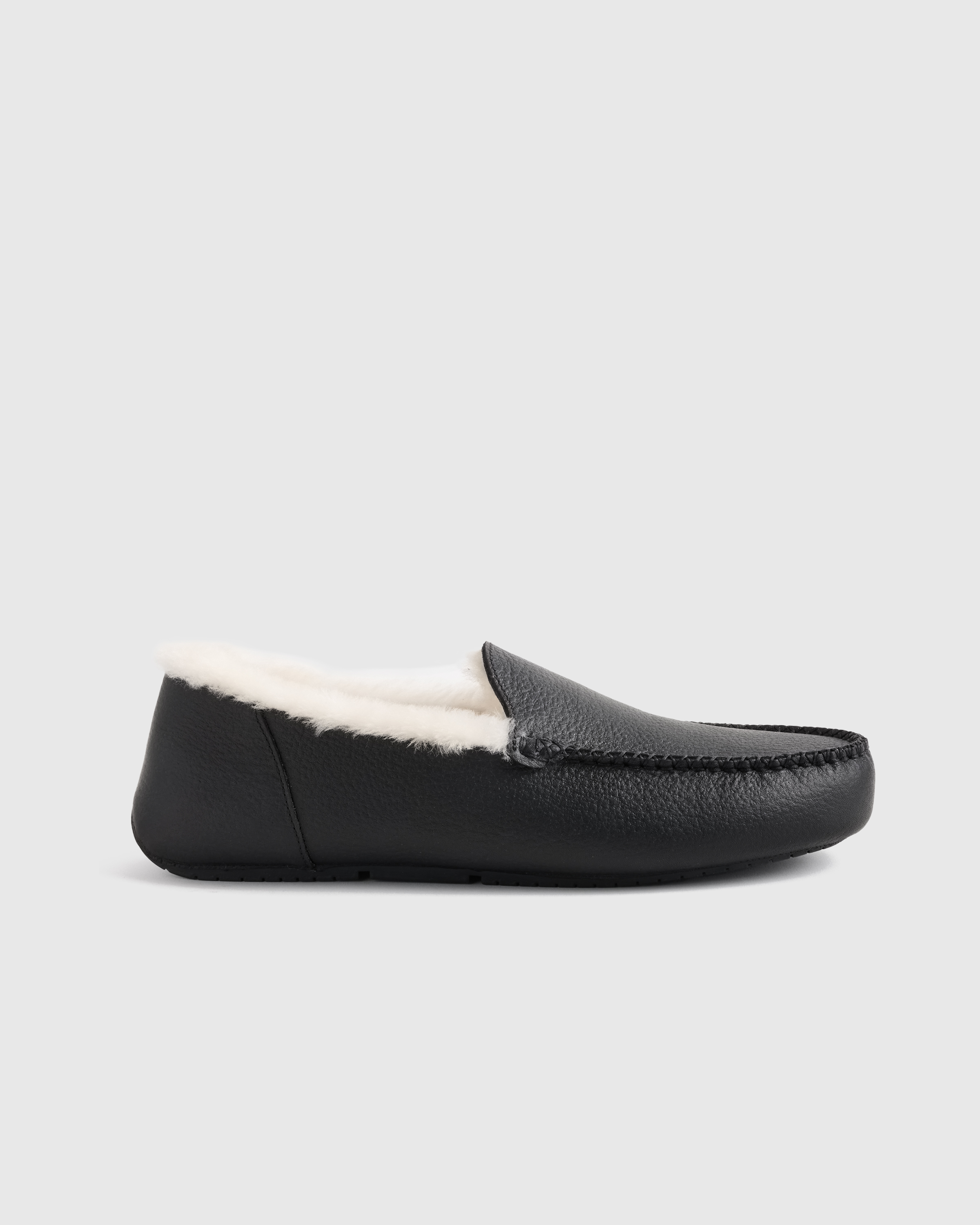 Black Italian Leather Handstitched Moccasin Slipper