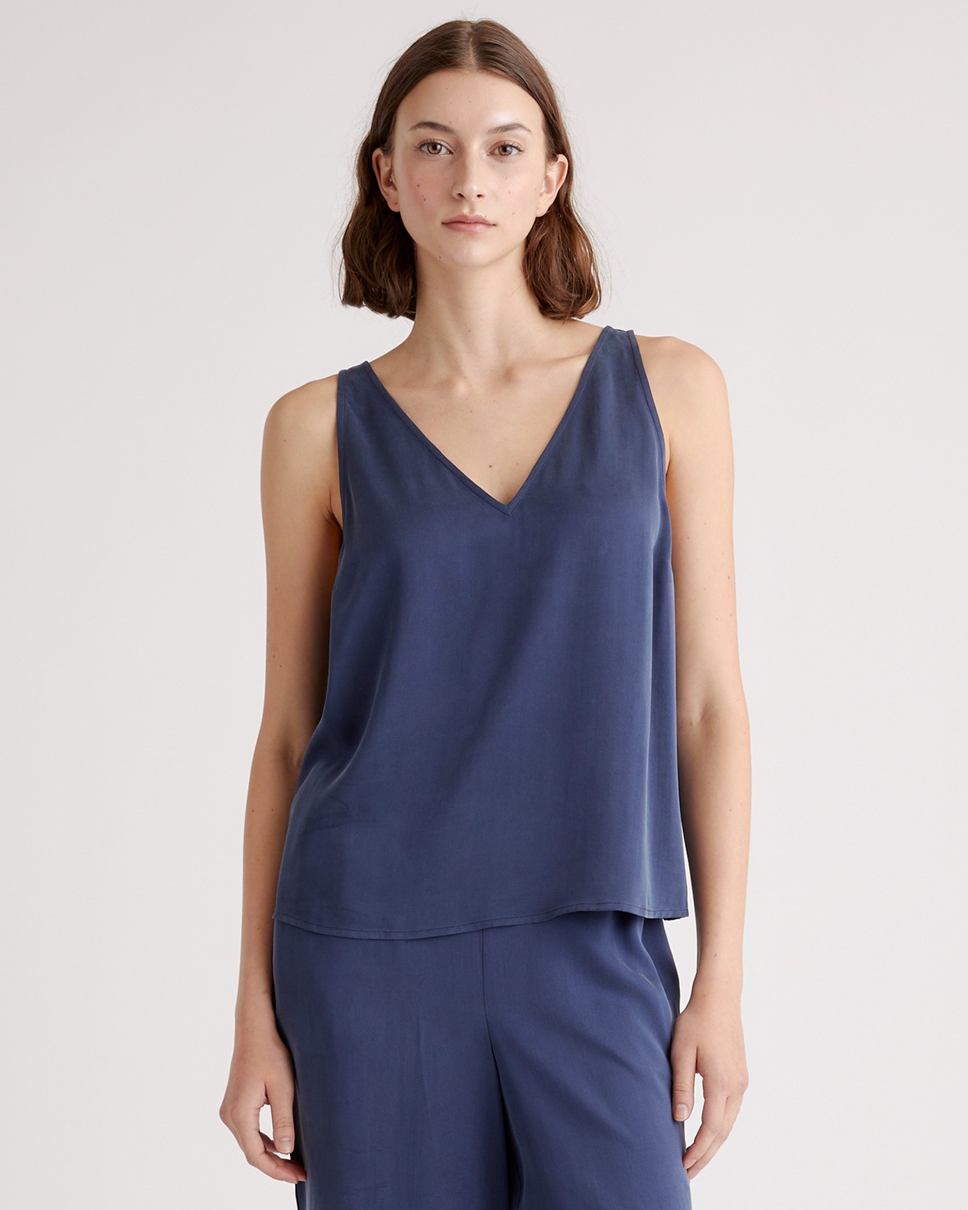 Indigo 100% Washable Silk Pajama V-Neck Tank