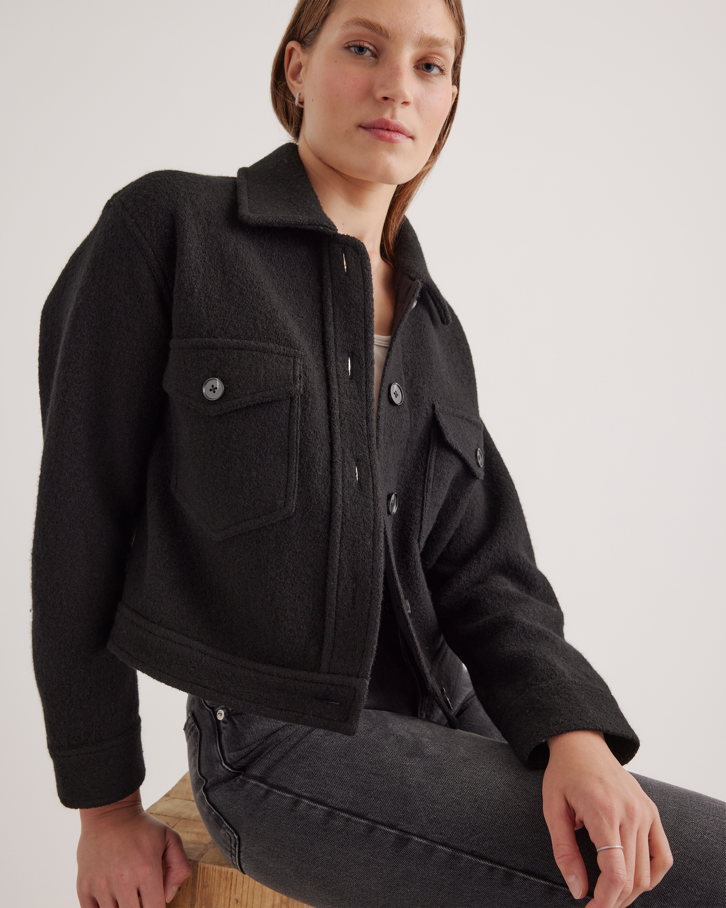100% Merino Wool Cropped Shirt Jacket