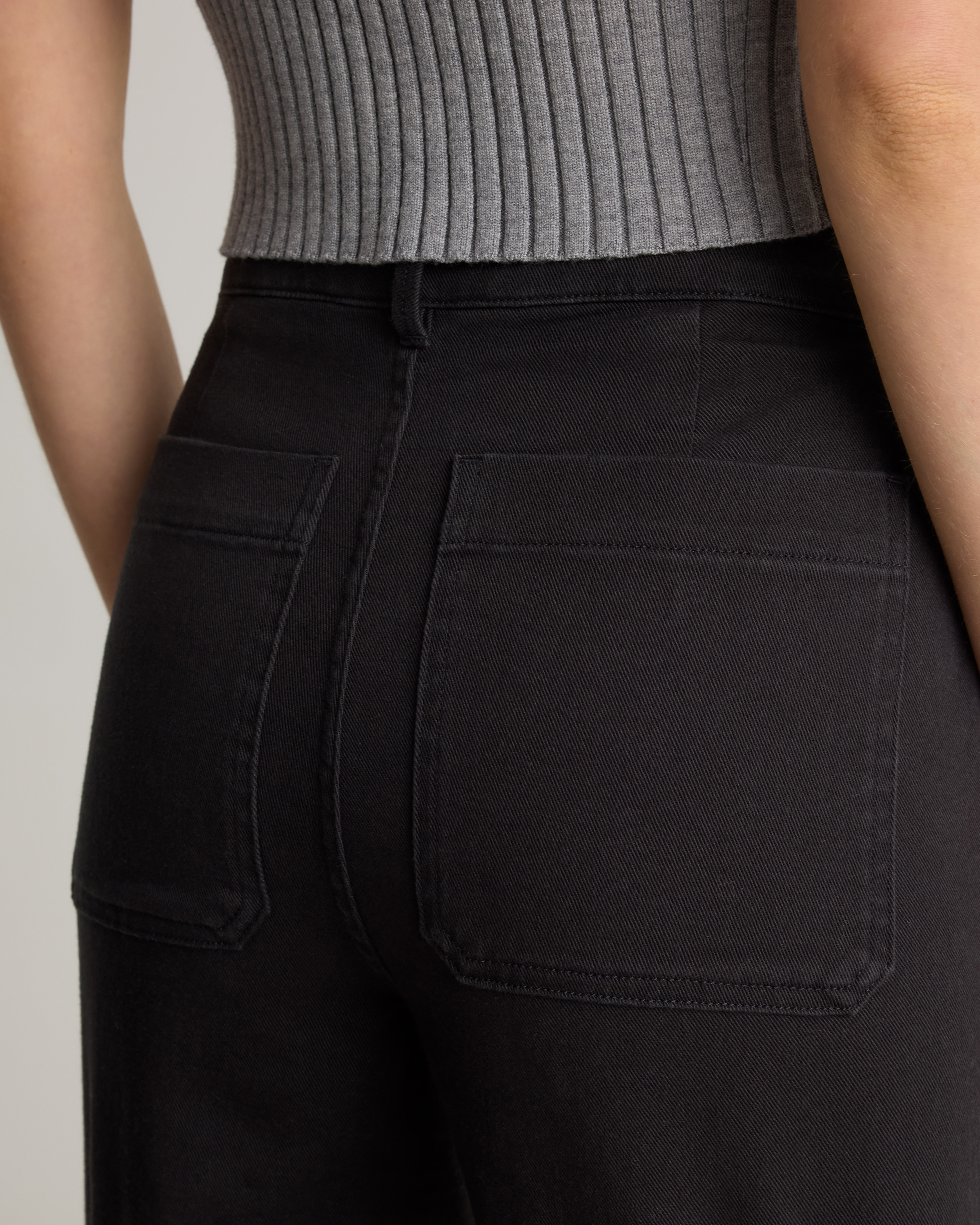 Organic Stretch Cotton Twill Straight Leg Cropped Pants