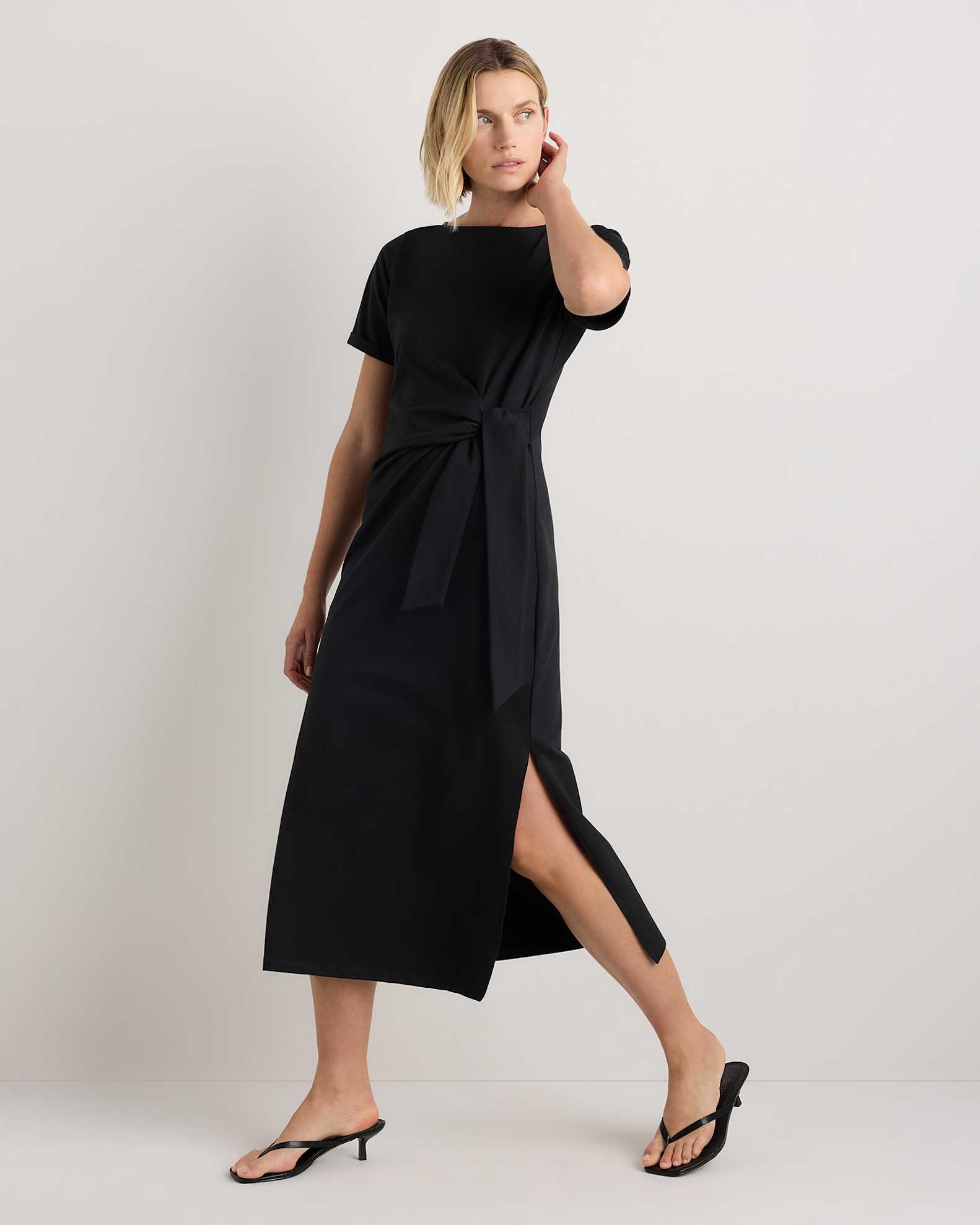 black side tie dress Tencel Jersey Side Tie Dress in Black