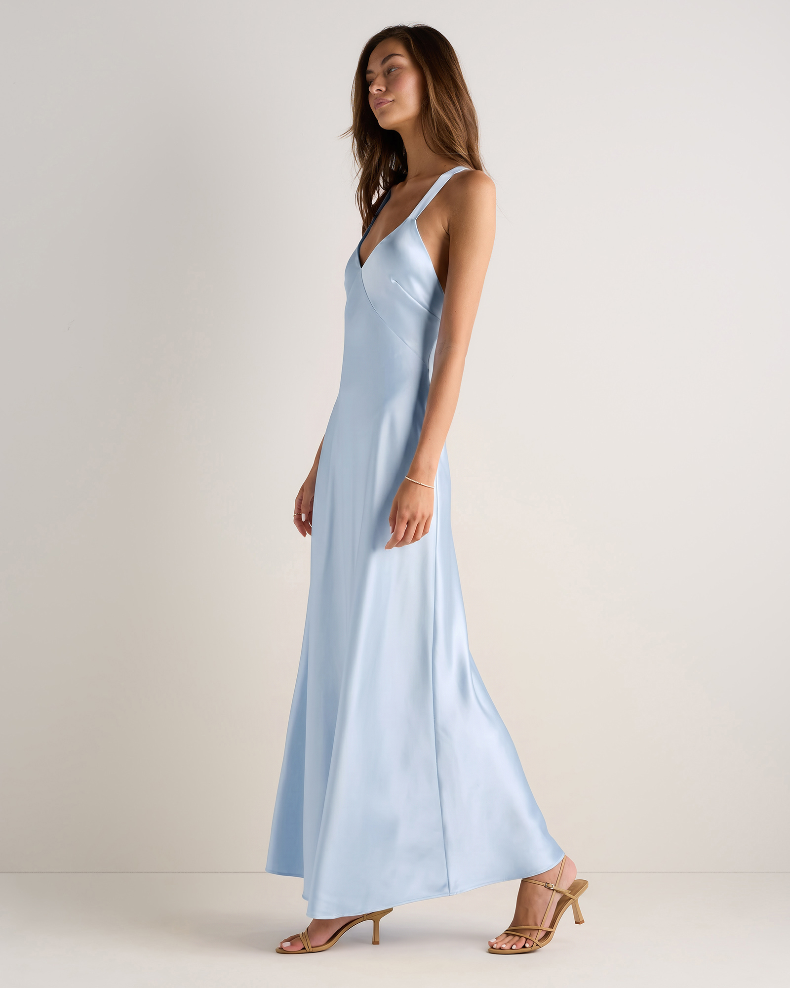 blue and white satin dress Women's Bianca Stretch in Mist Blue, Size 16, Recycled Polyester by Quince 1920s velvet dress Neutral tones + Rustic COLOR:PINK FLORAL hang dry Back