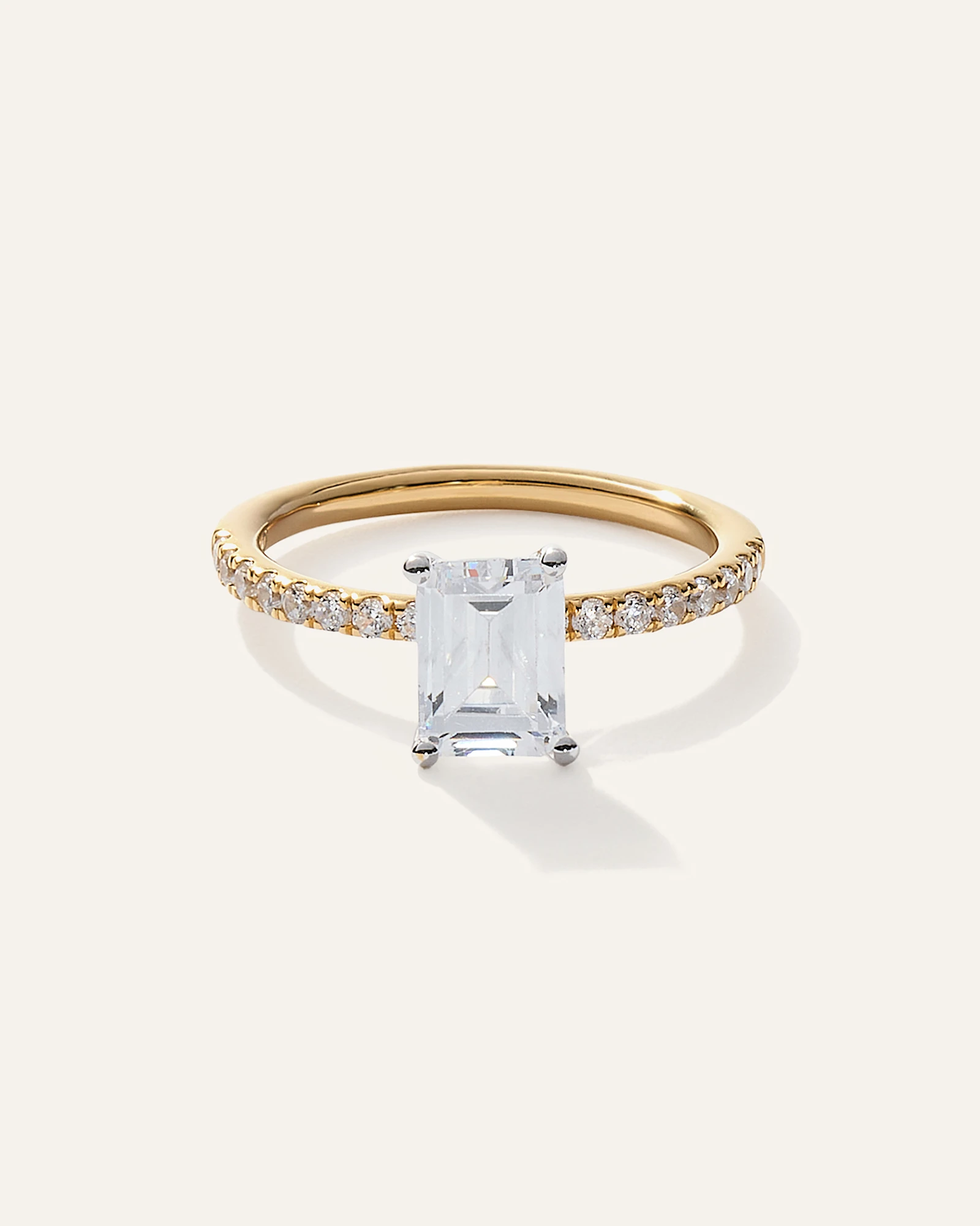 Lab Grown Diamond Emerald Petite Pave Engagement Ring