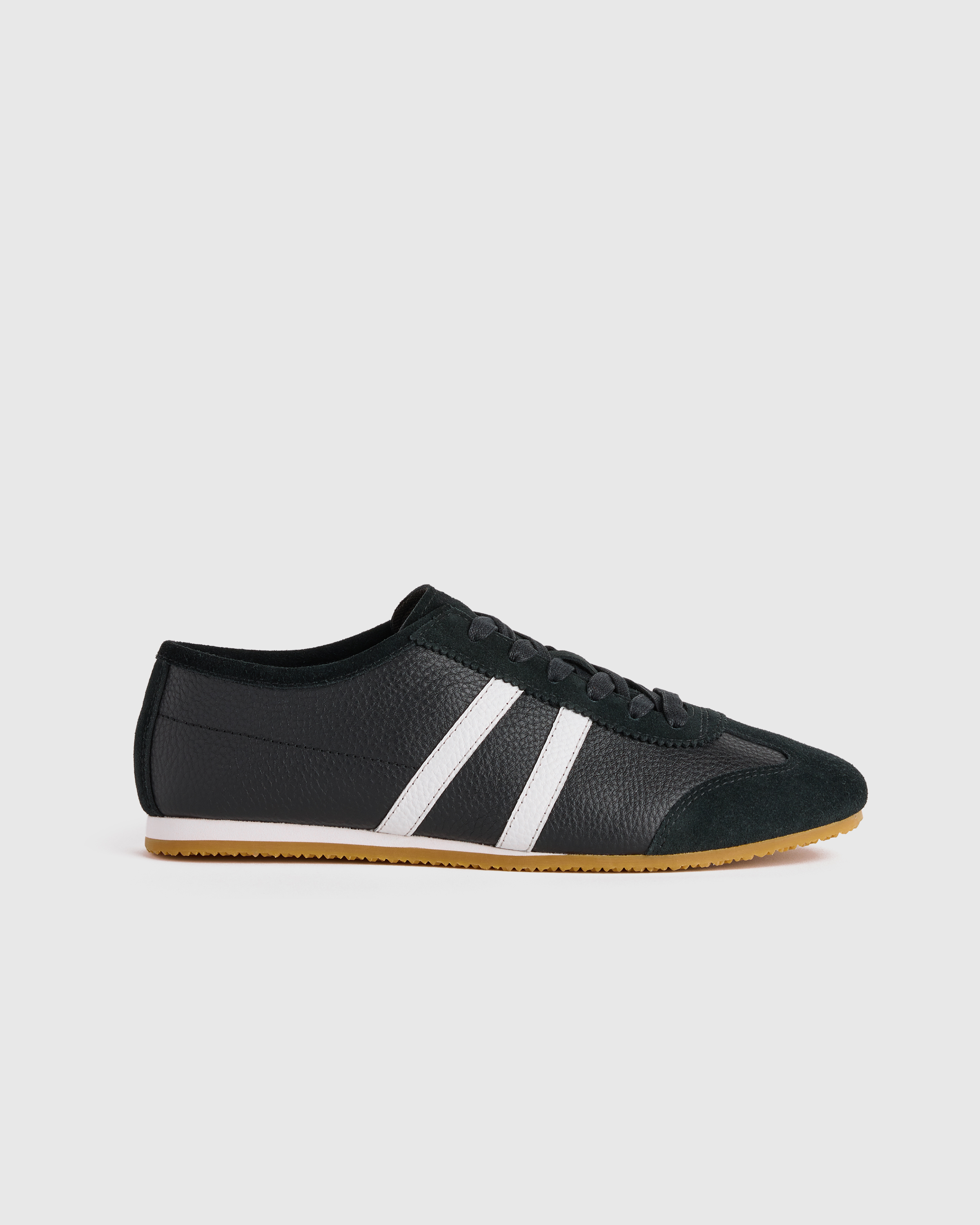 Black Italian Leather & Suede Low Profile Sneaker