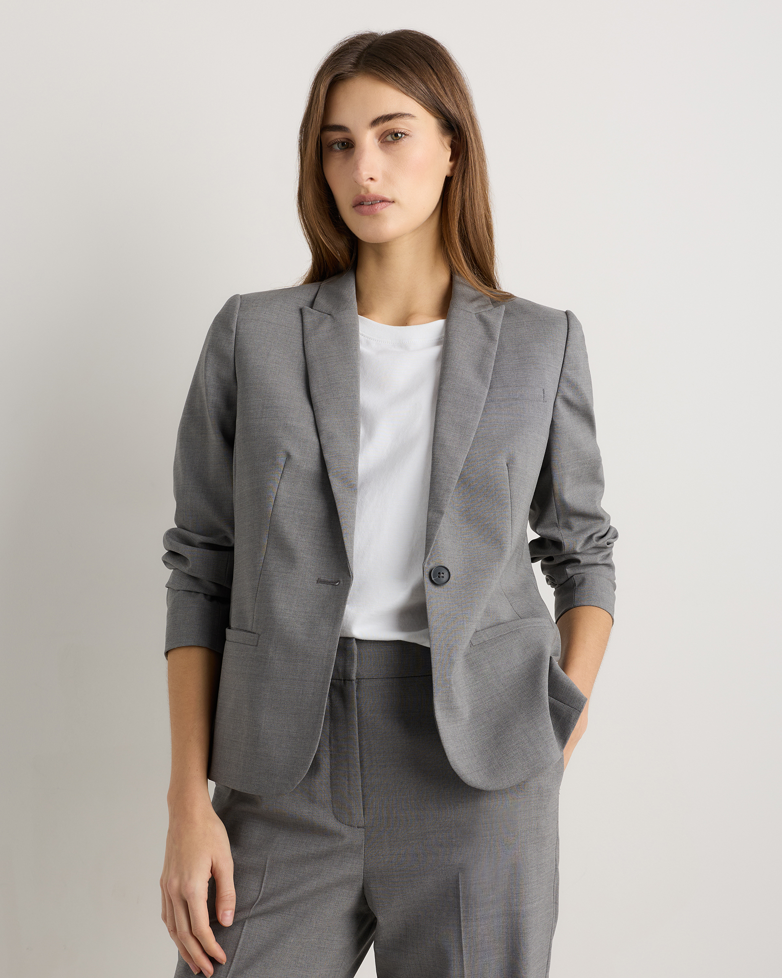Grey Melange Italian Wool Tailored Blazer